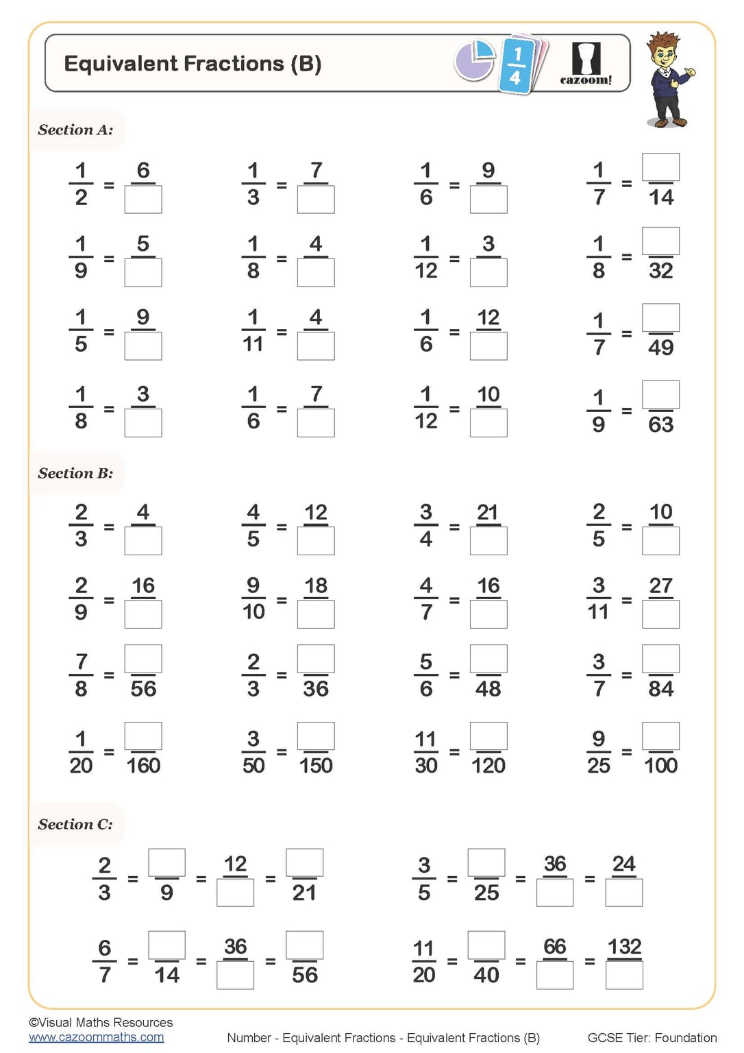 Equivalent Fractions C Worksheet Cazoom Maths Worksheets