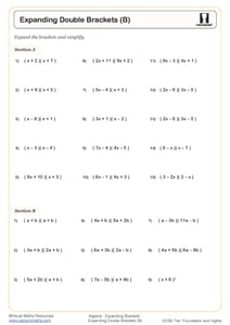 Expanding Single Brackets (B) Worksheet | Printable Maths Worksheets
