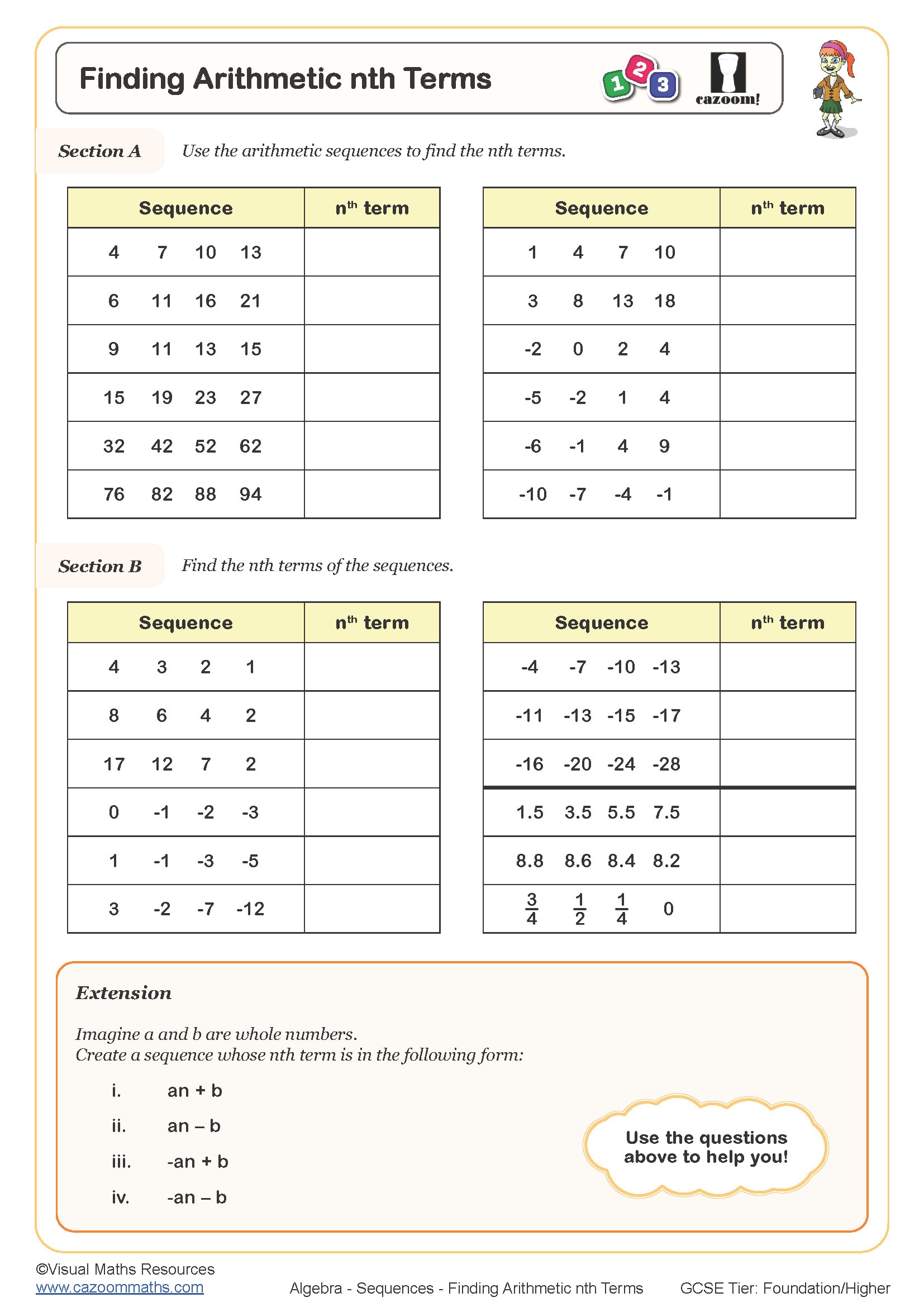 Preview of Finding Arithmetic nth Terms Worksheet