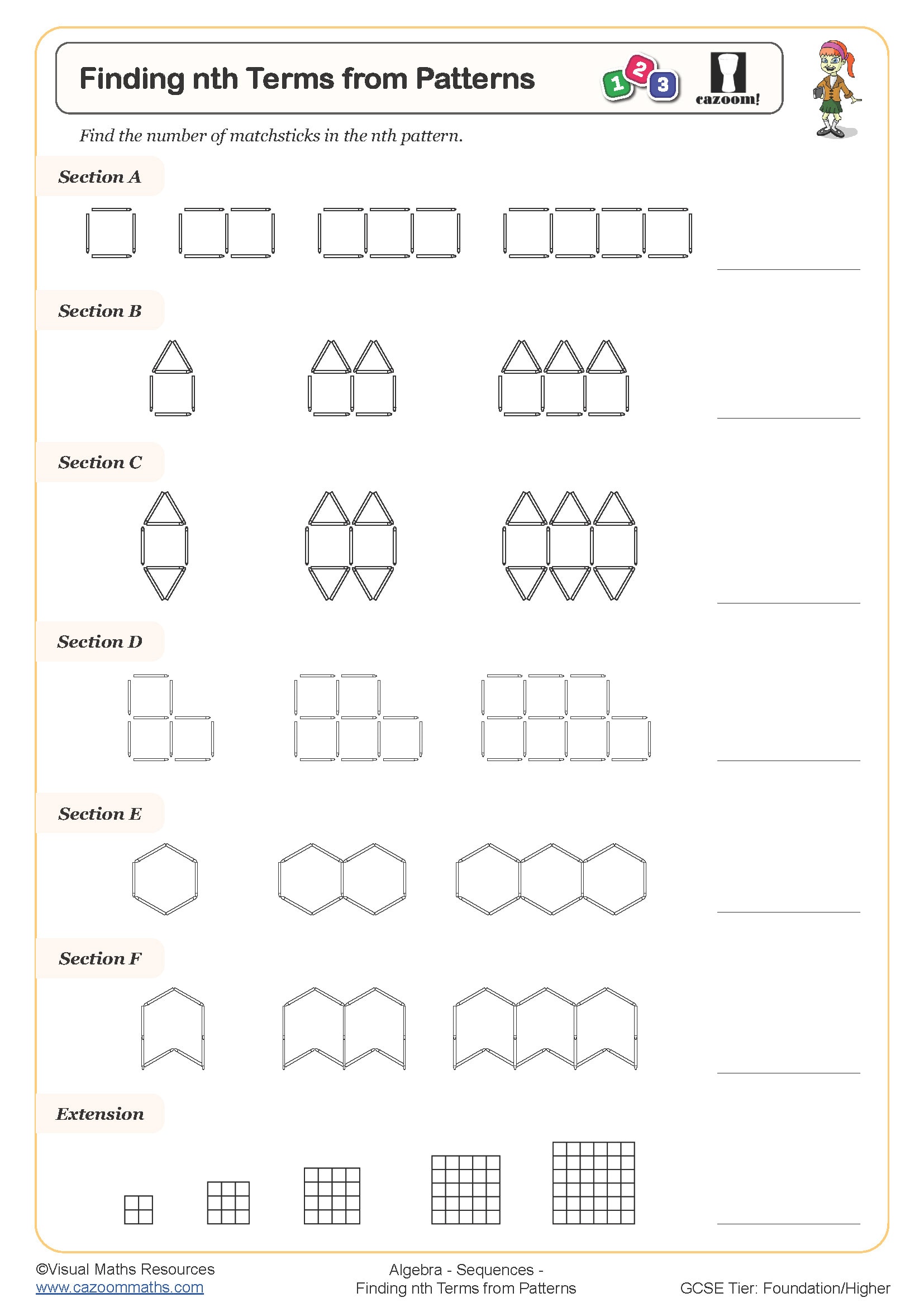 Preview of Finding nth Terms from Patterns