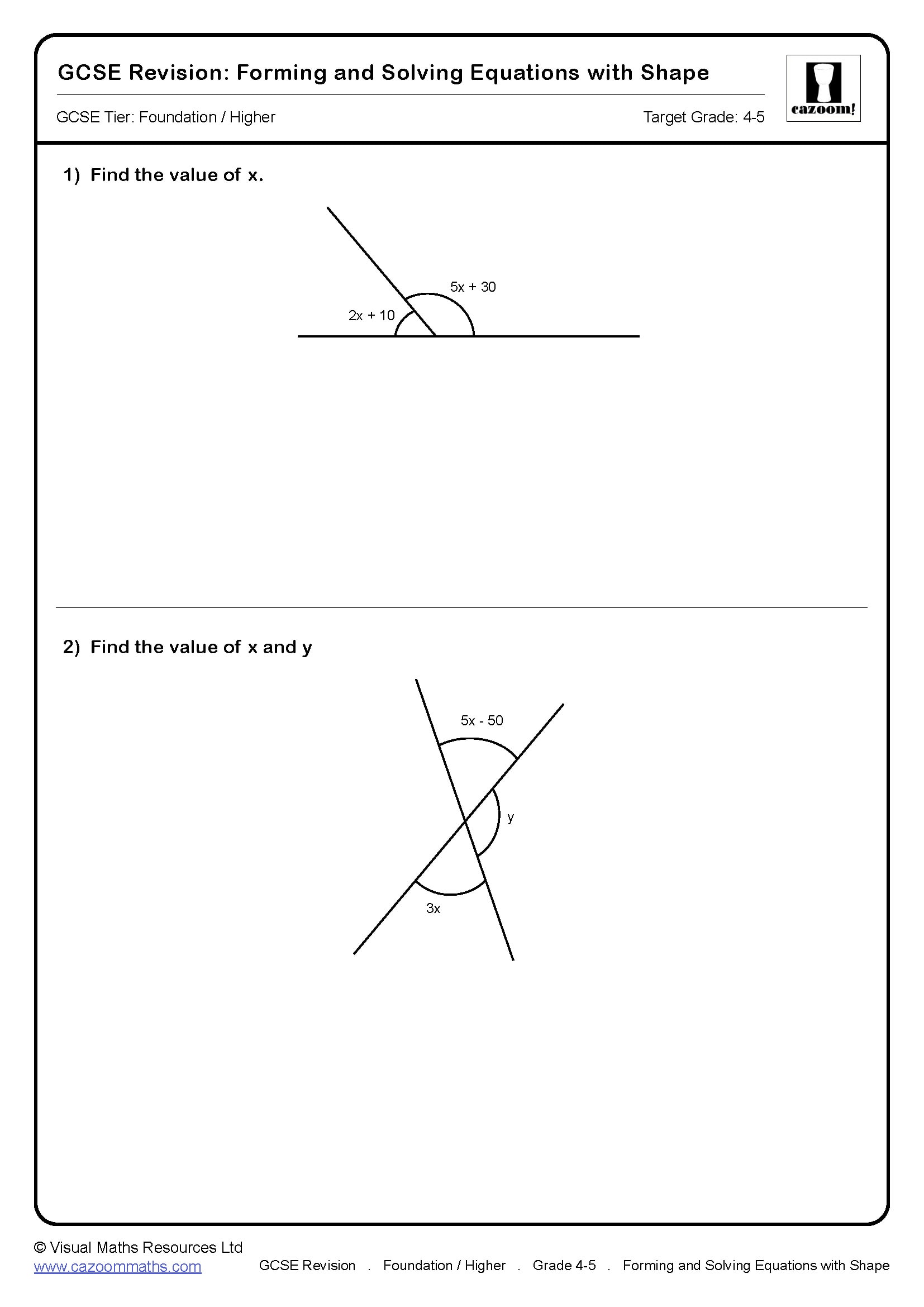 Forming And Solving Equations With Shape GCSE Maths Revision