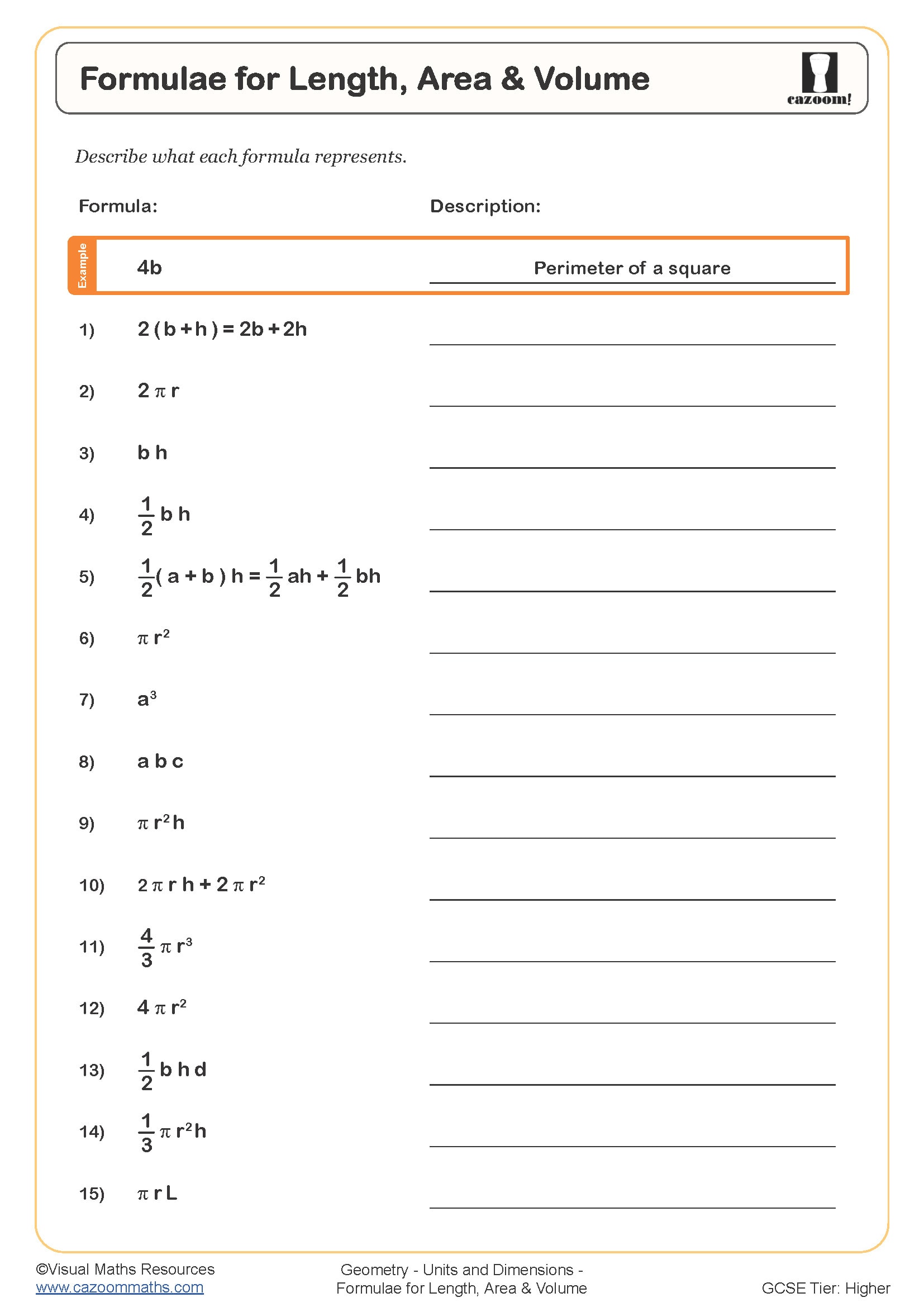 Preview of Formulae for Length Area and Volume