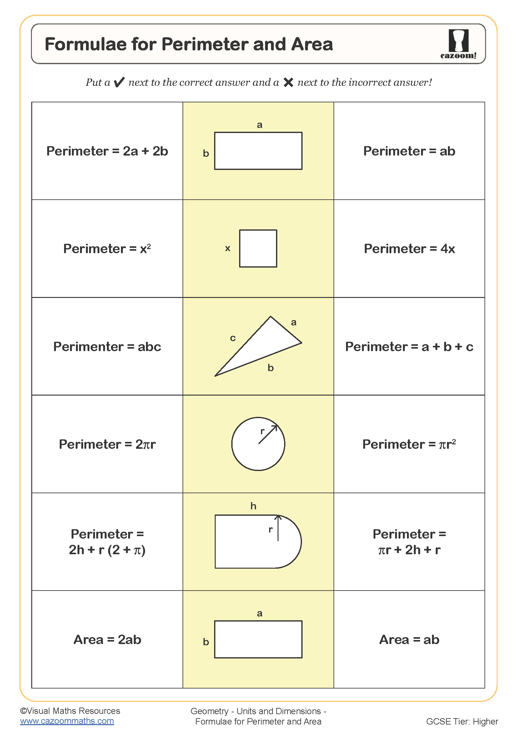 Preview of Formulae for Perimeter and Area
