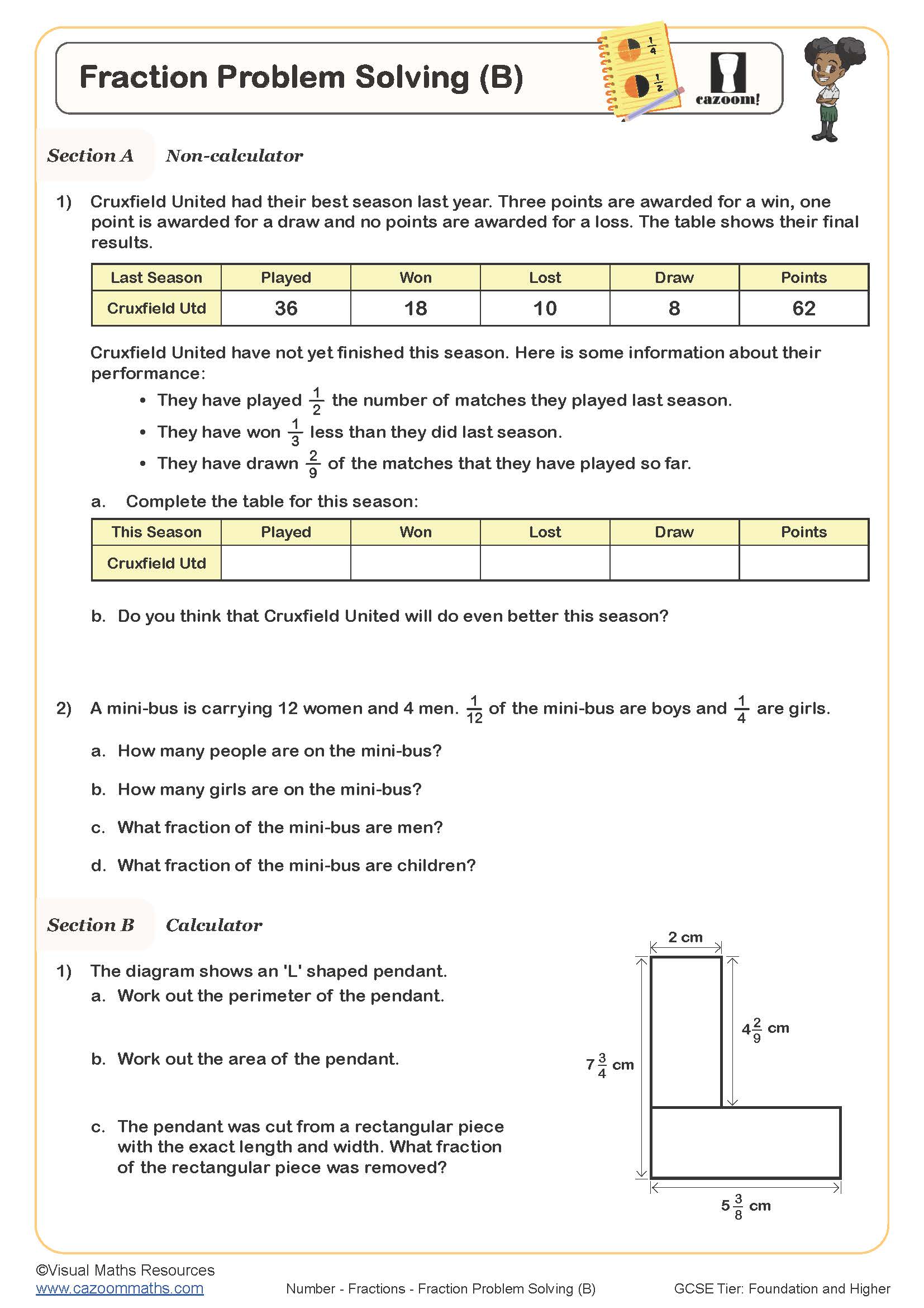 Fraction Problem Solving B Worksheet