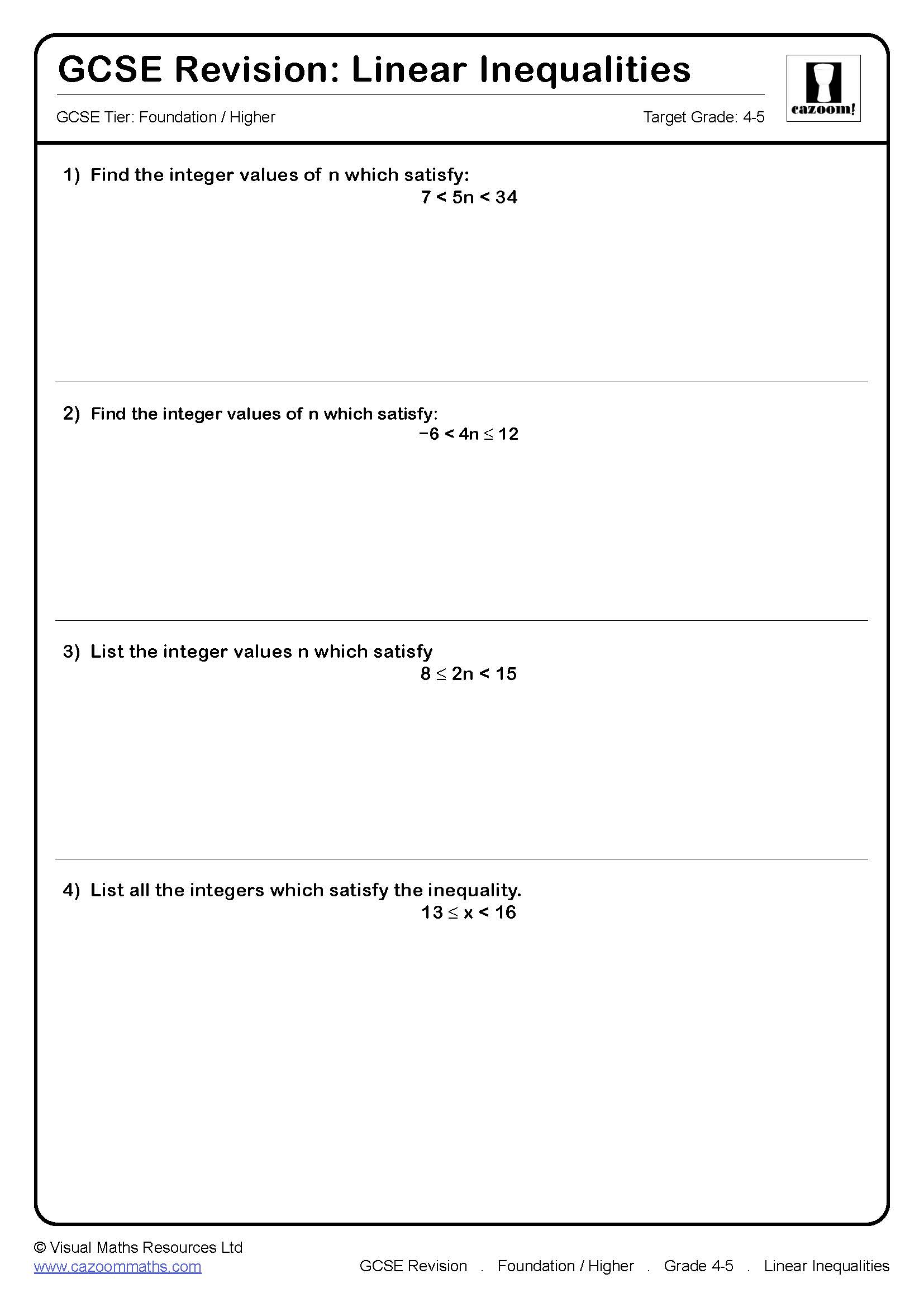 Preview of Linear Inequalities