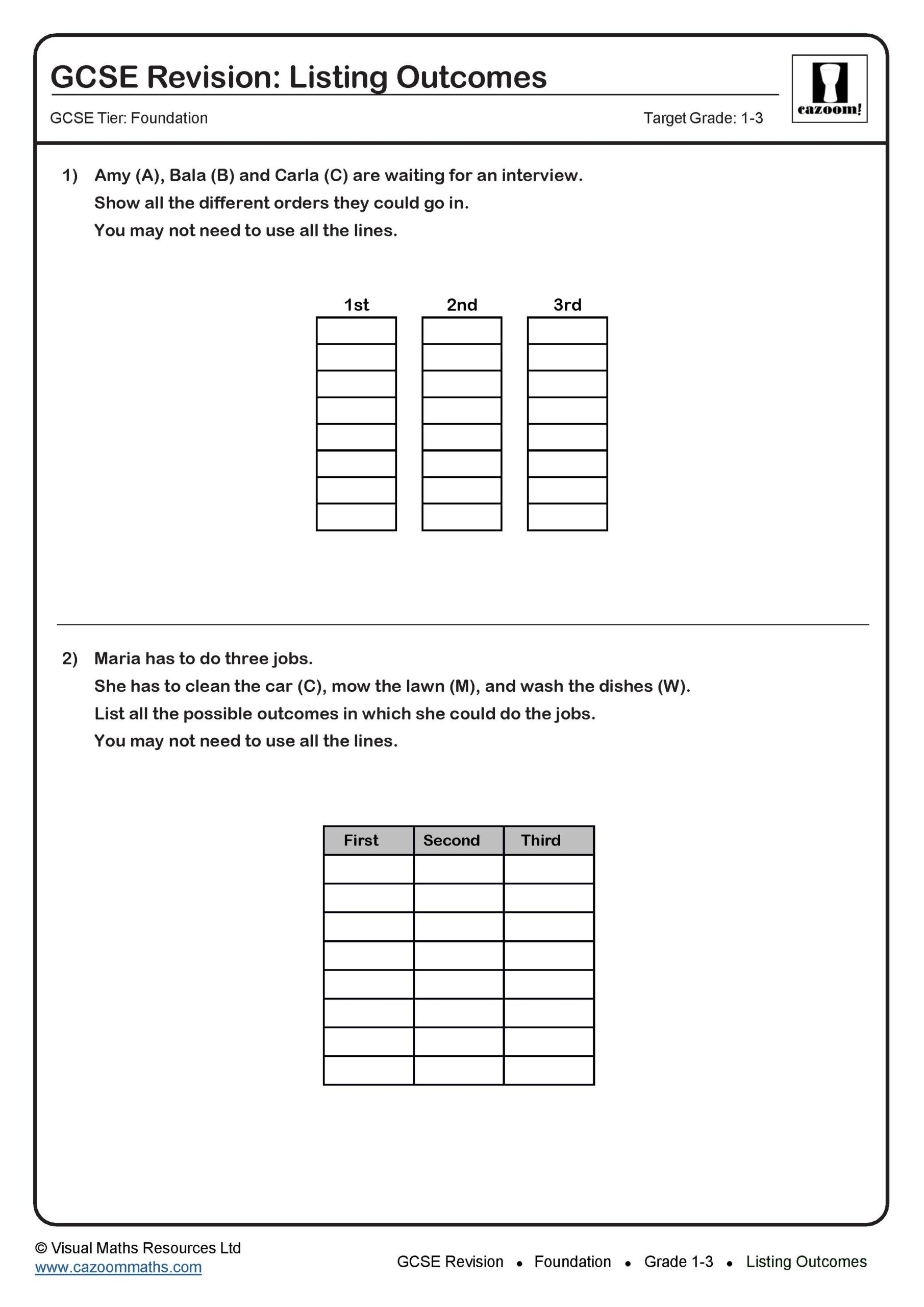 Listing Outcomes GCSE Maths Revision Scaled