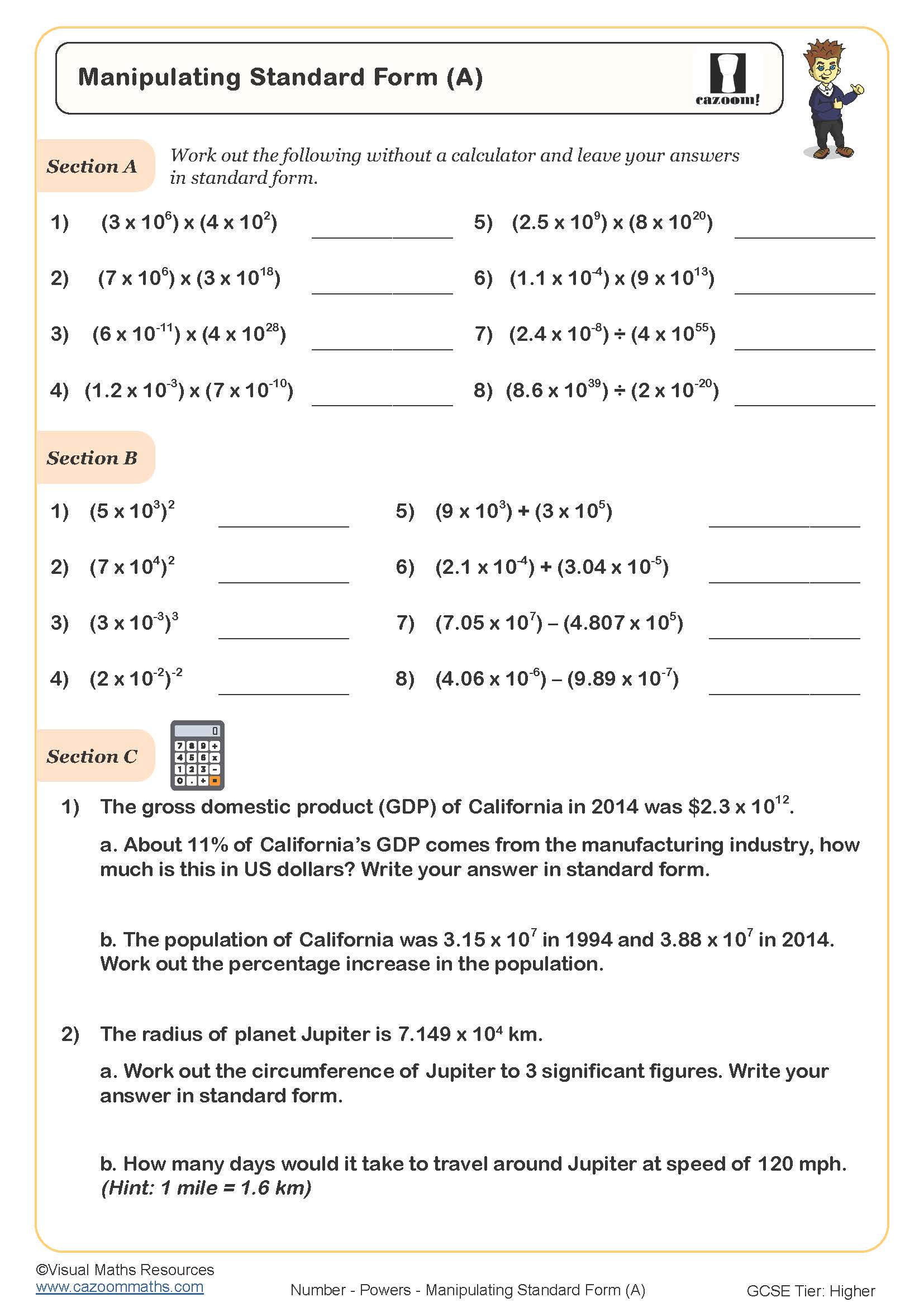 Preview of Manipulating Standard Form (A)