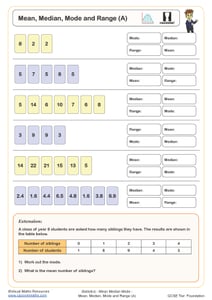 Mean, Median, Mode and Range (A) Worksheet | Printable Maths Worksheets