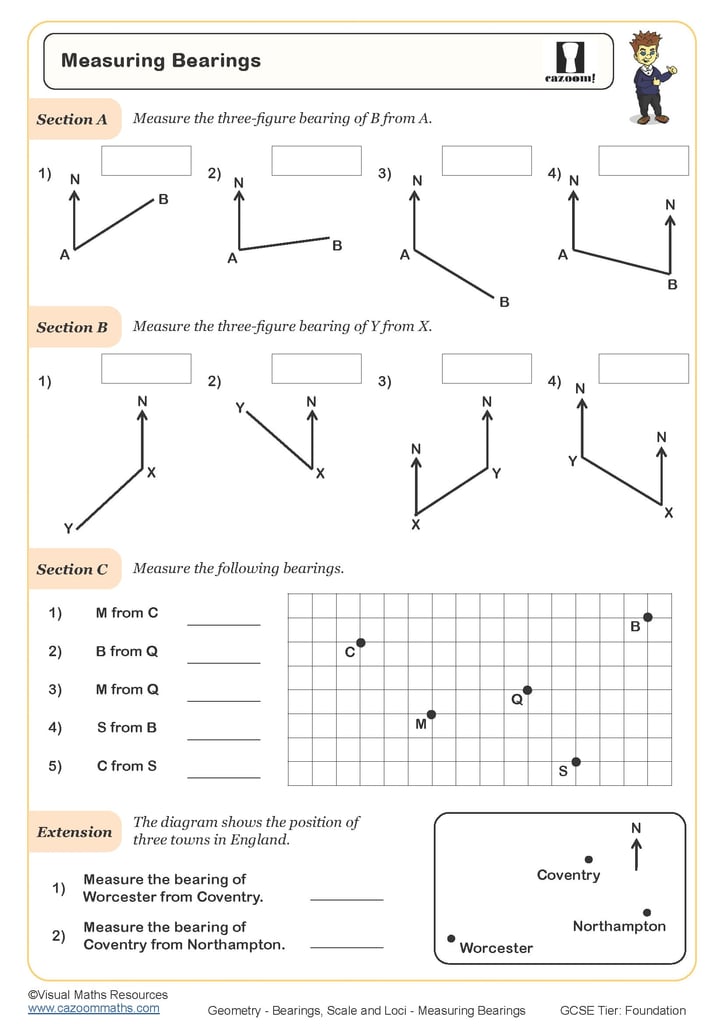 Measuring Bearings Worksheet Cazoom Maths Worksheets