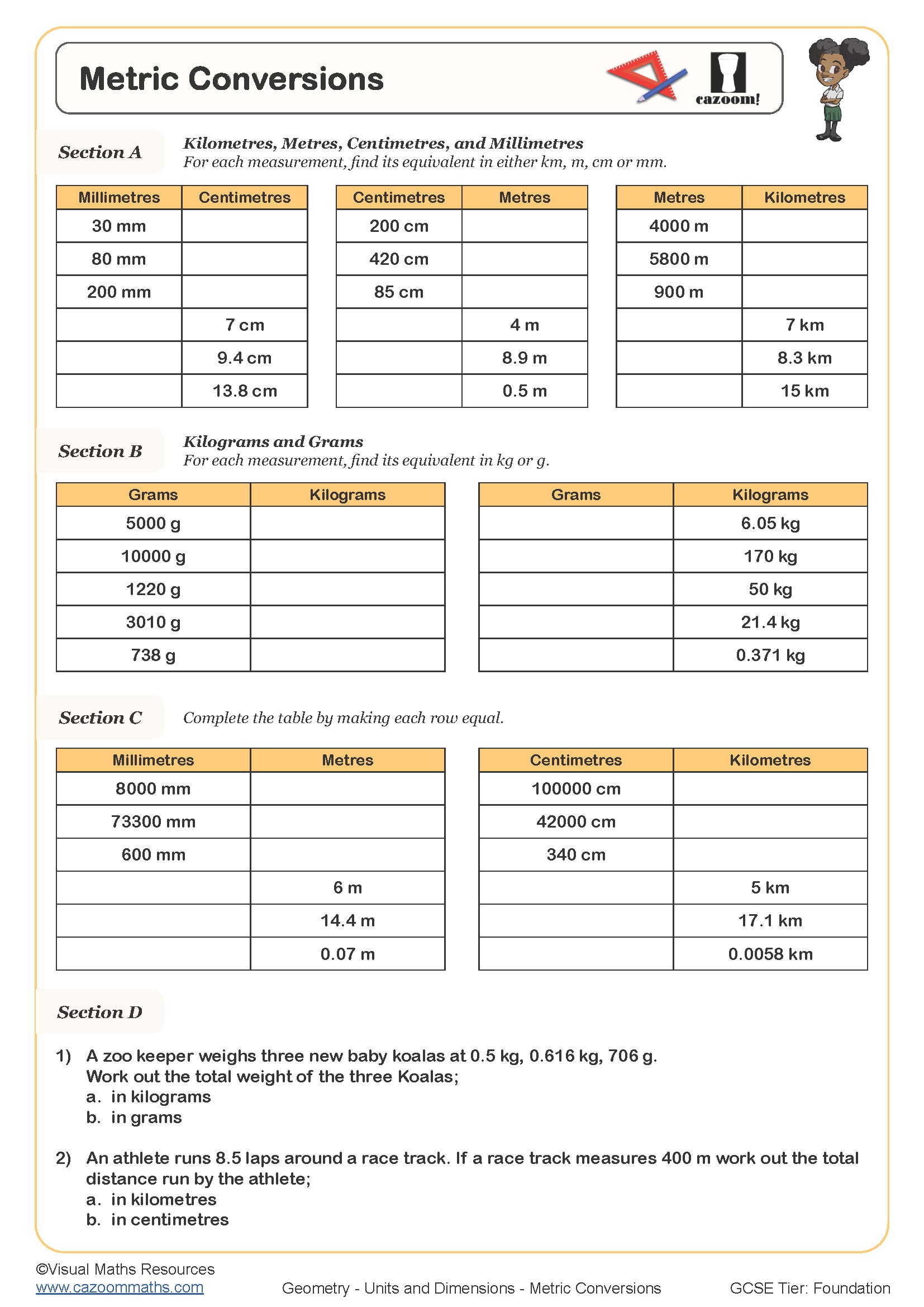 Preview of Metric Conversions