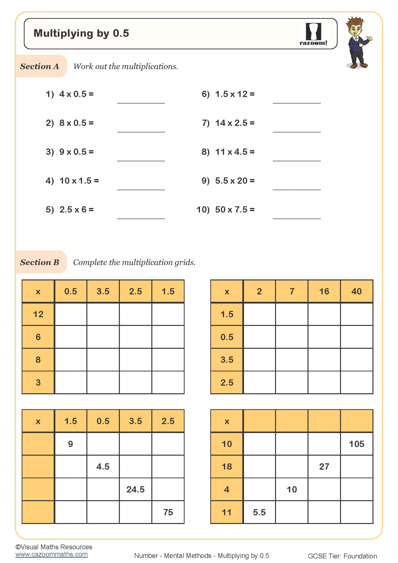 Multiplying By Zero Point Five Worksheet