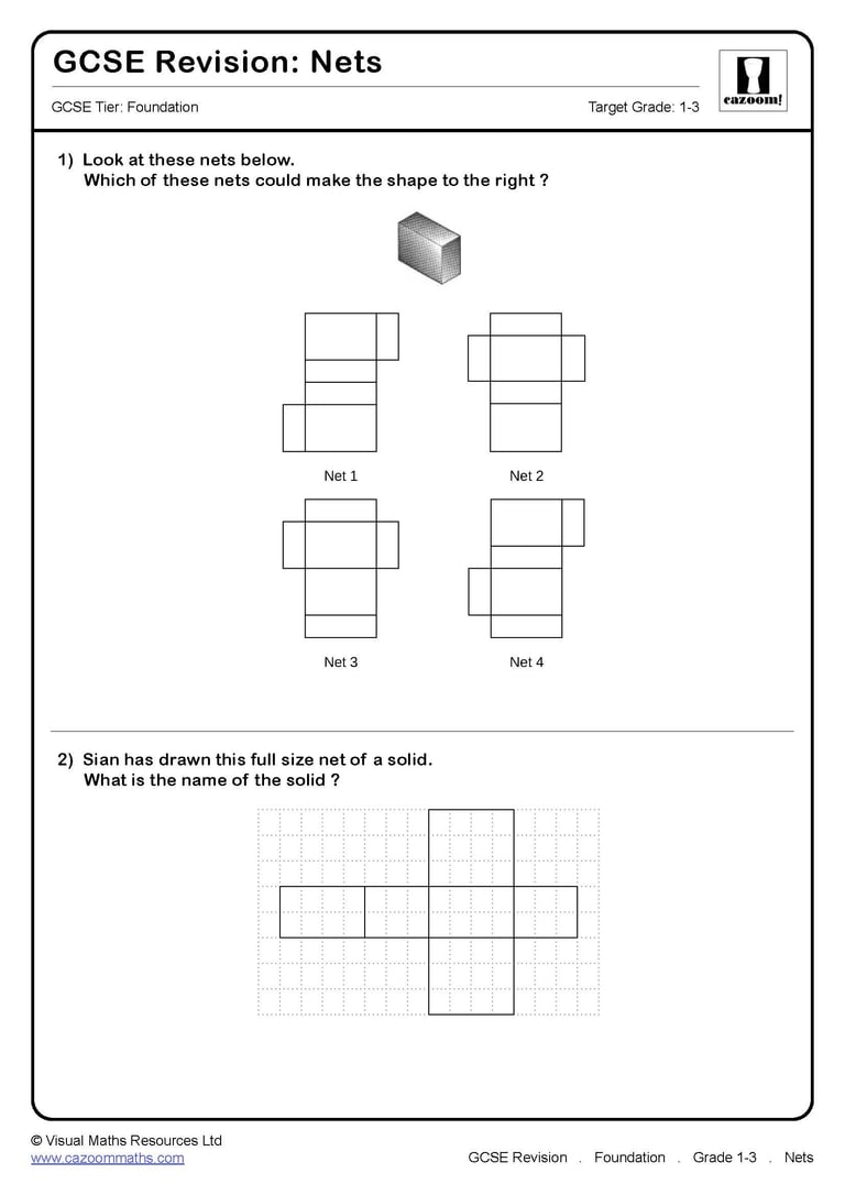 Nets Worksheet Fun and Engaging PDF Worksheets