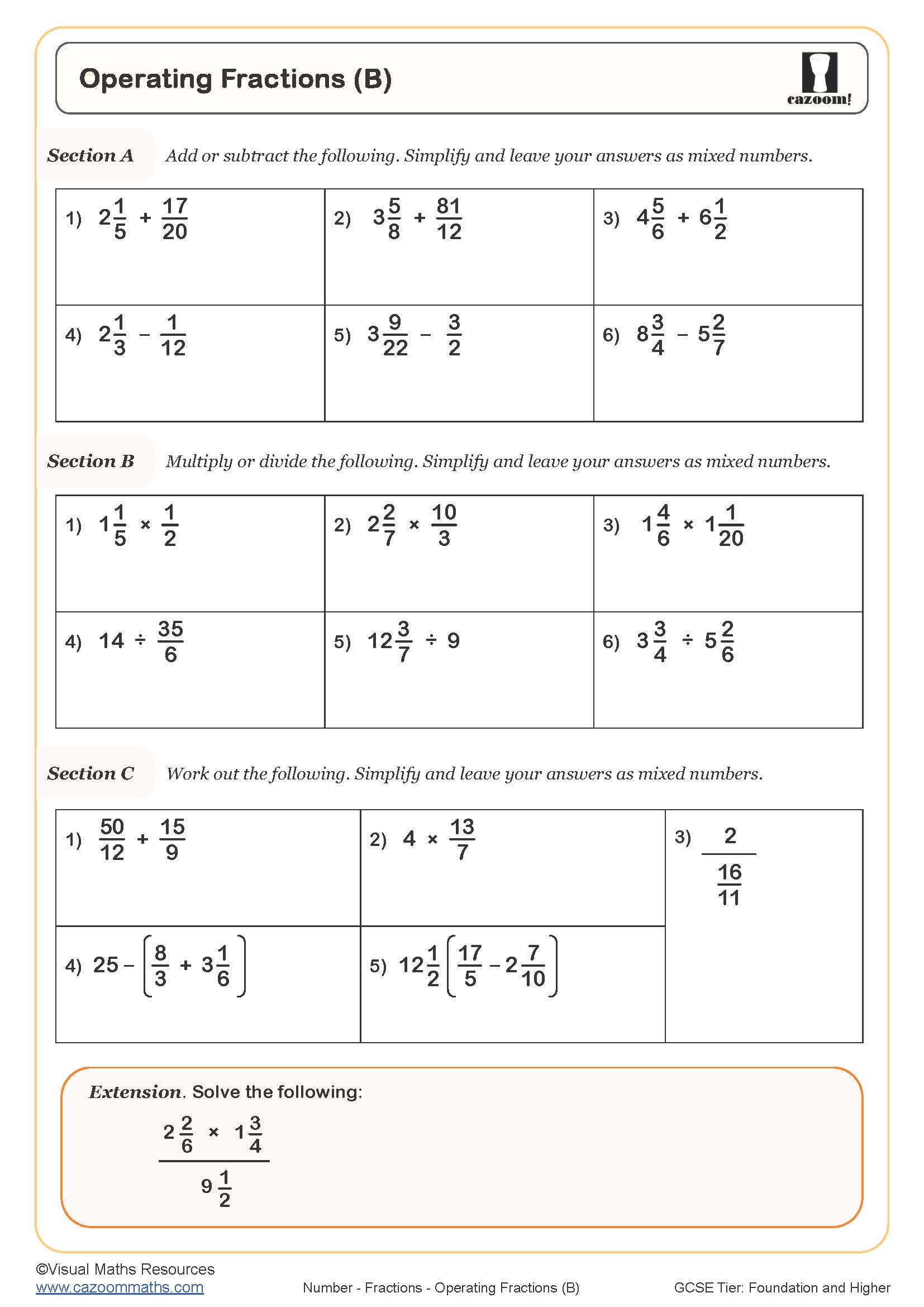 Preview of Operating Fractions (B)