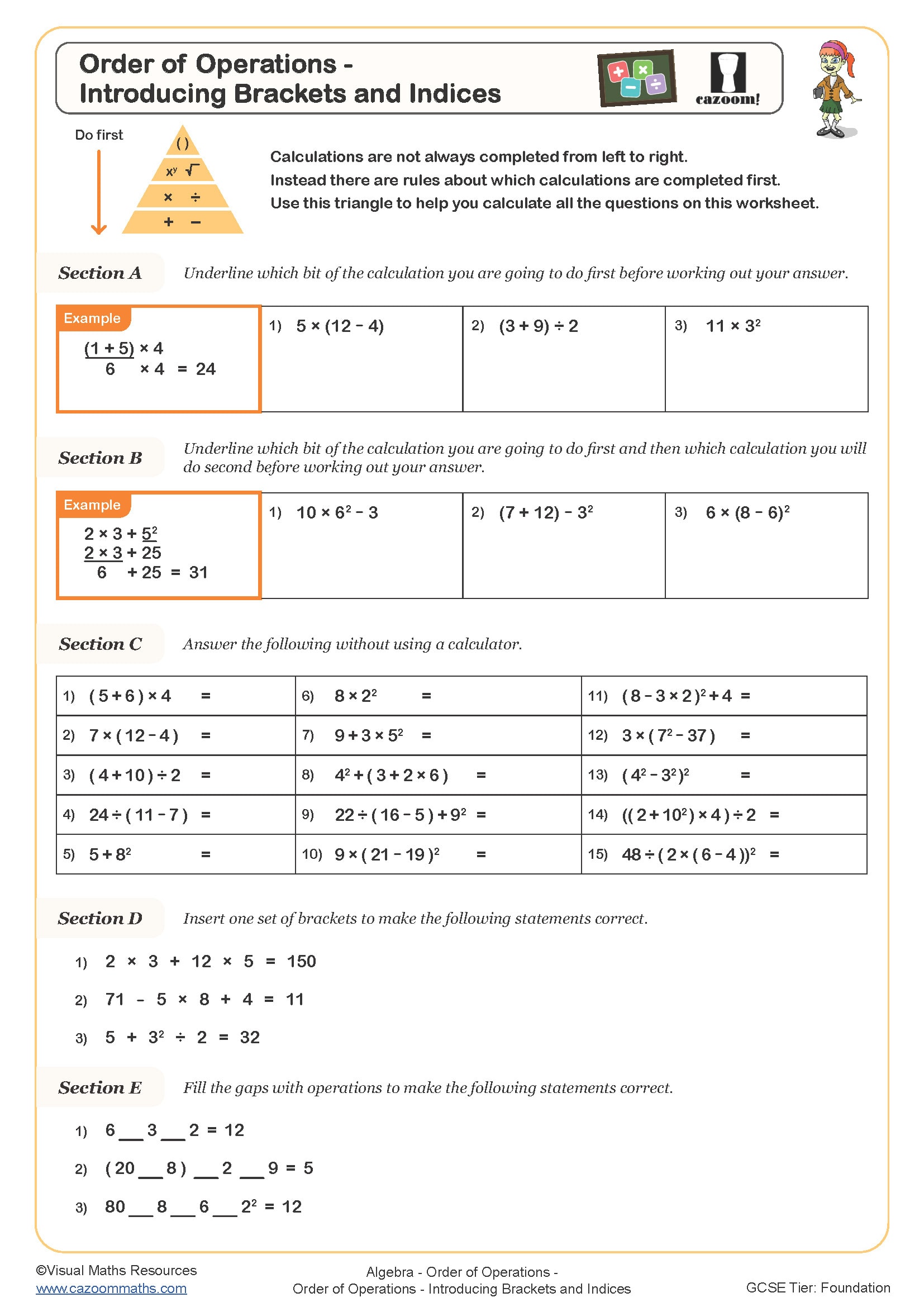 Preview of Order of Operations - Introducing Brackets and Indices
