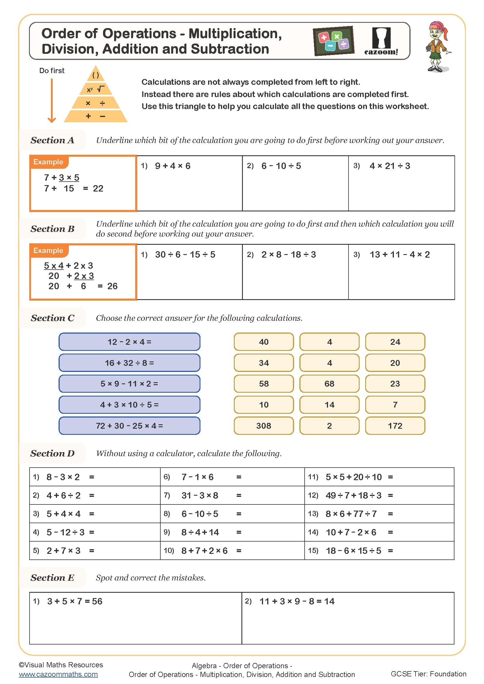 Preview of Order of Operations - Multiplication, Division, Addition and Subtraction