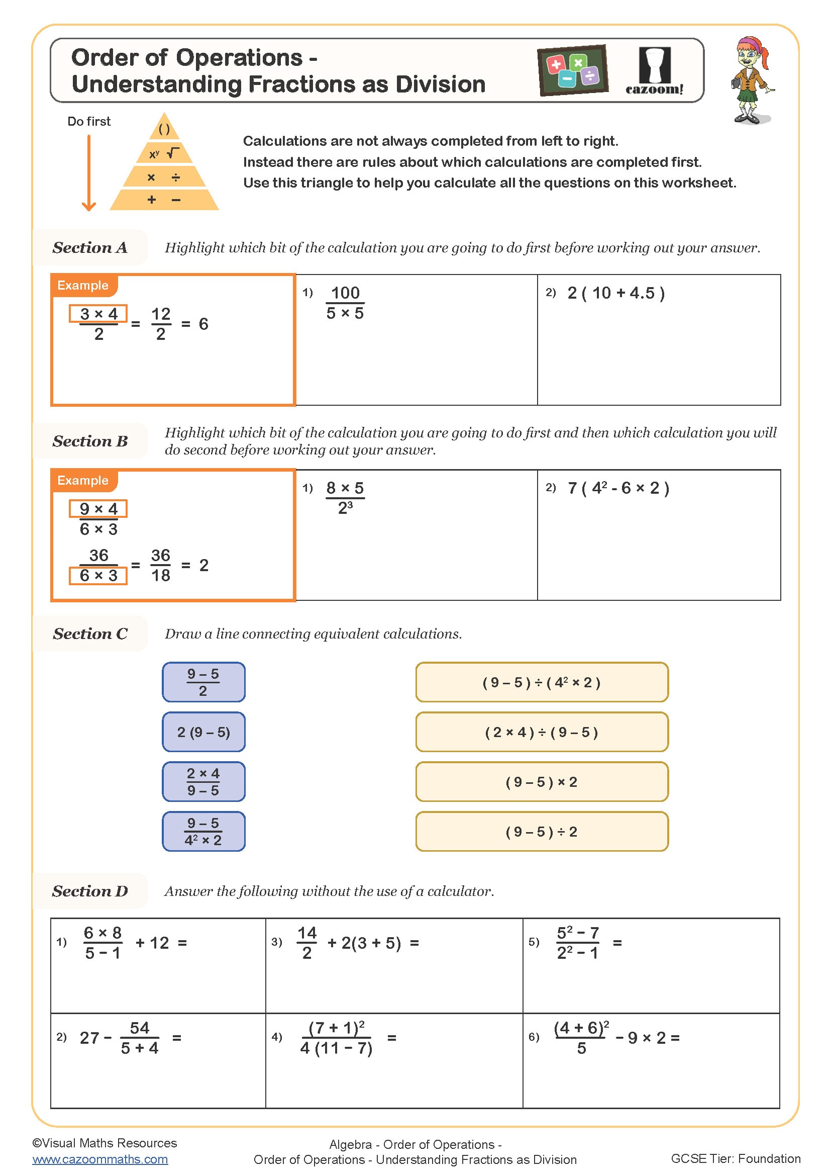 Preview of Order of Operations - Understanding Fractions as Division
