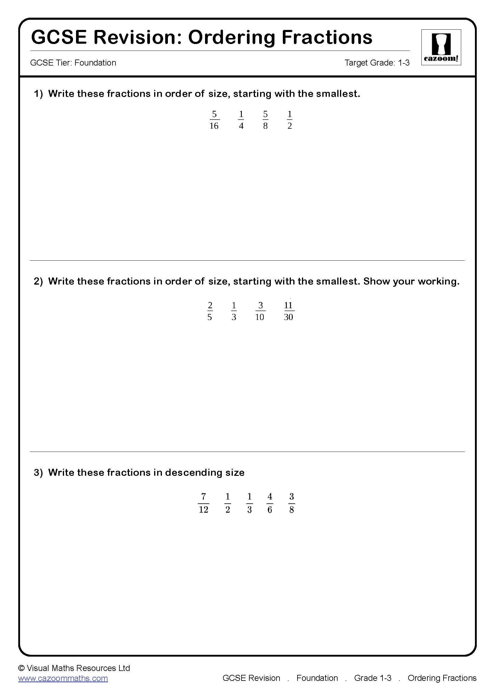 Ordering Fractions GCSE Maths Revision