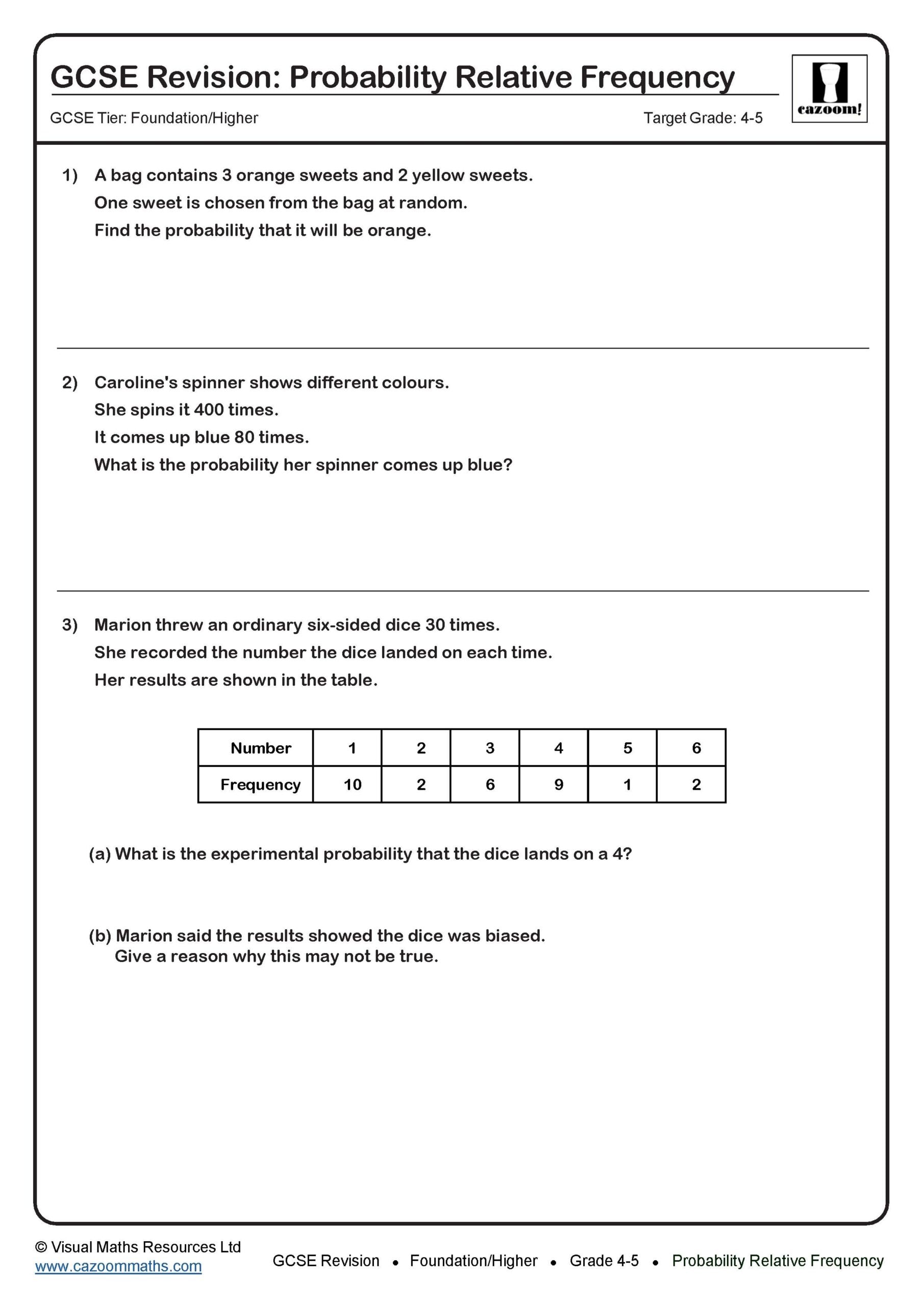 Probability Relative Frequency GCSE Maths Revision Scaled