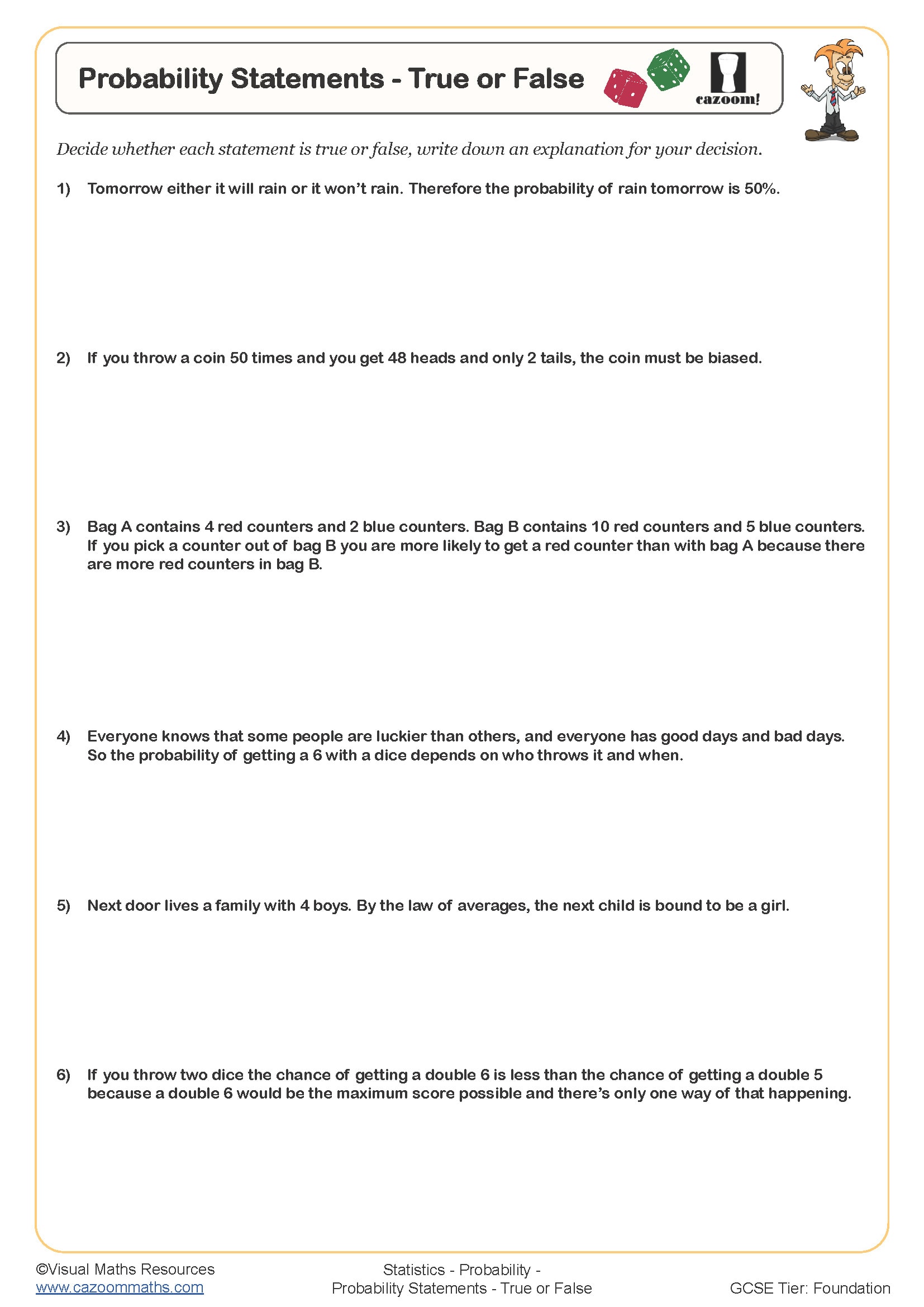 Preview of Probability Statements - True or False