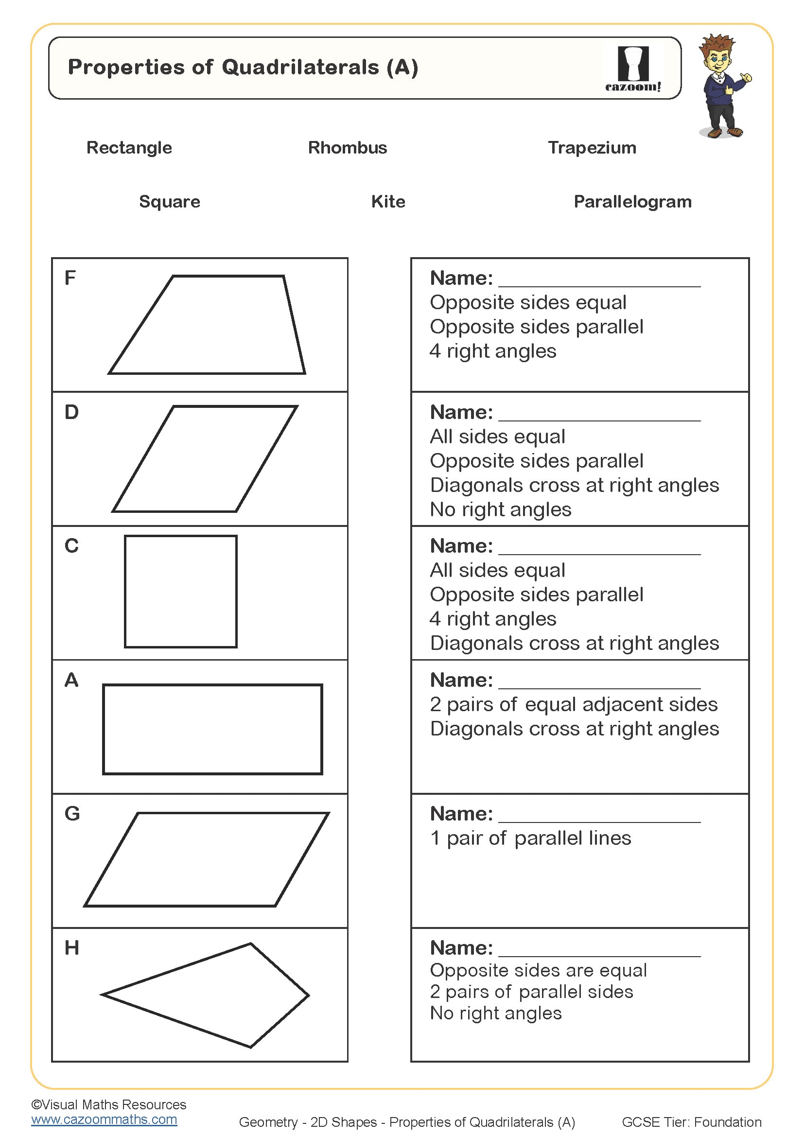 Preview of Properties of Quadrilaterals (A)