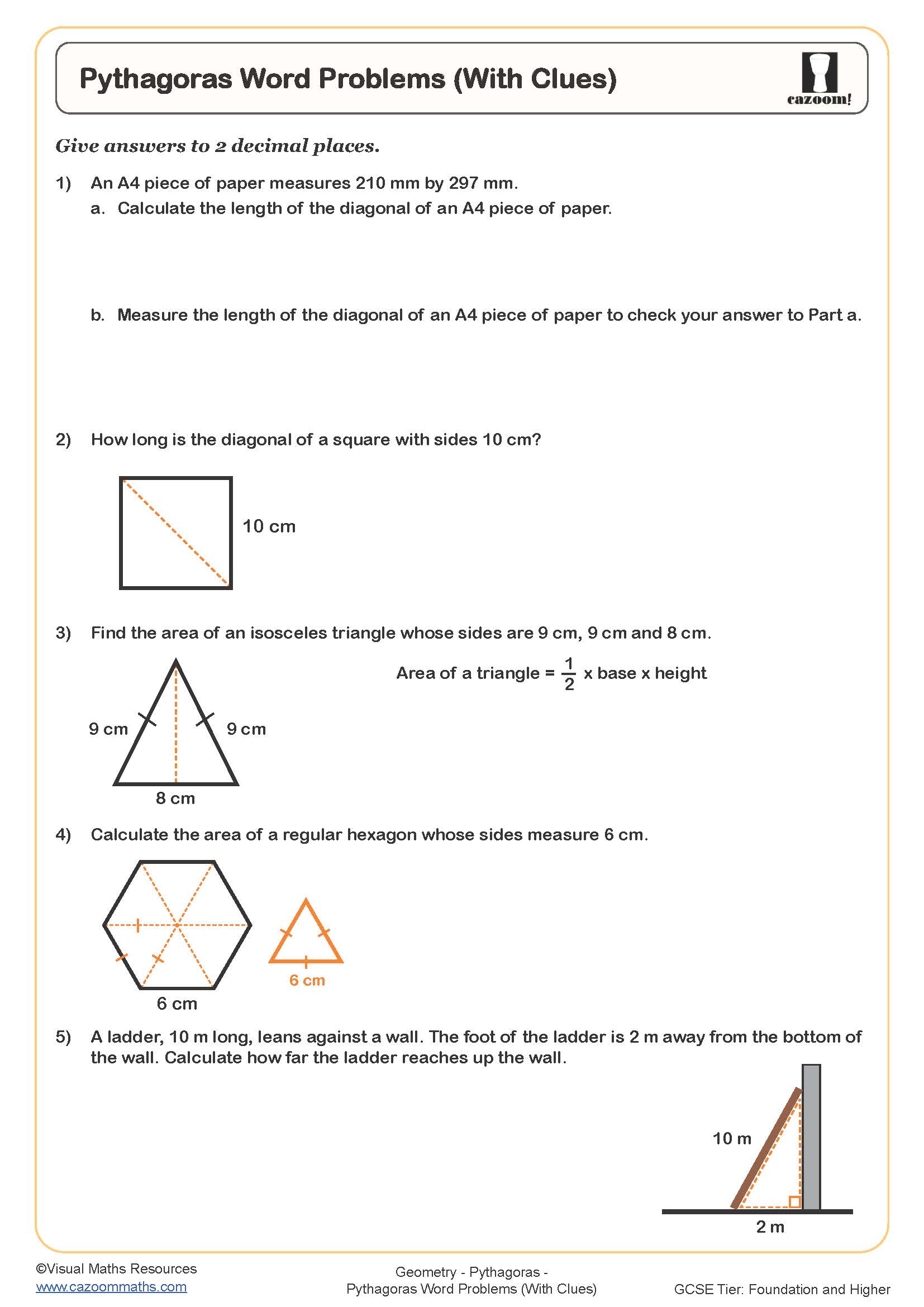 Preview of Pythagoras Word Problems (With Clues)