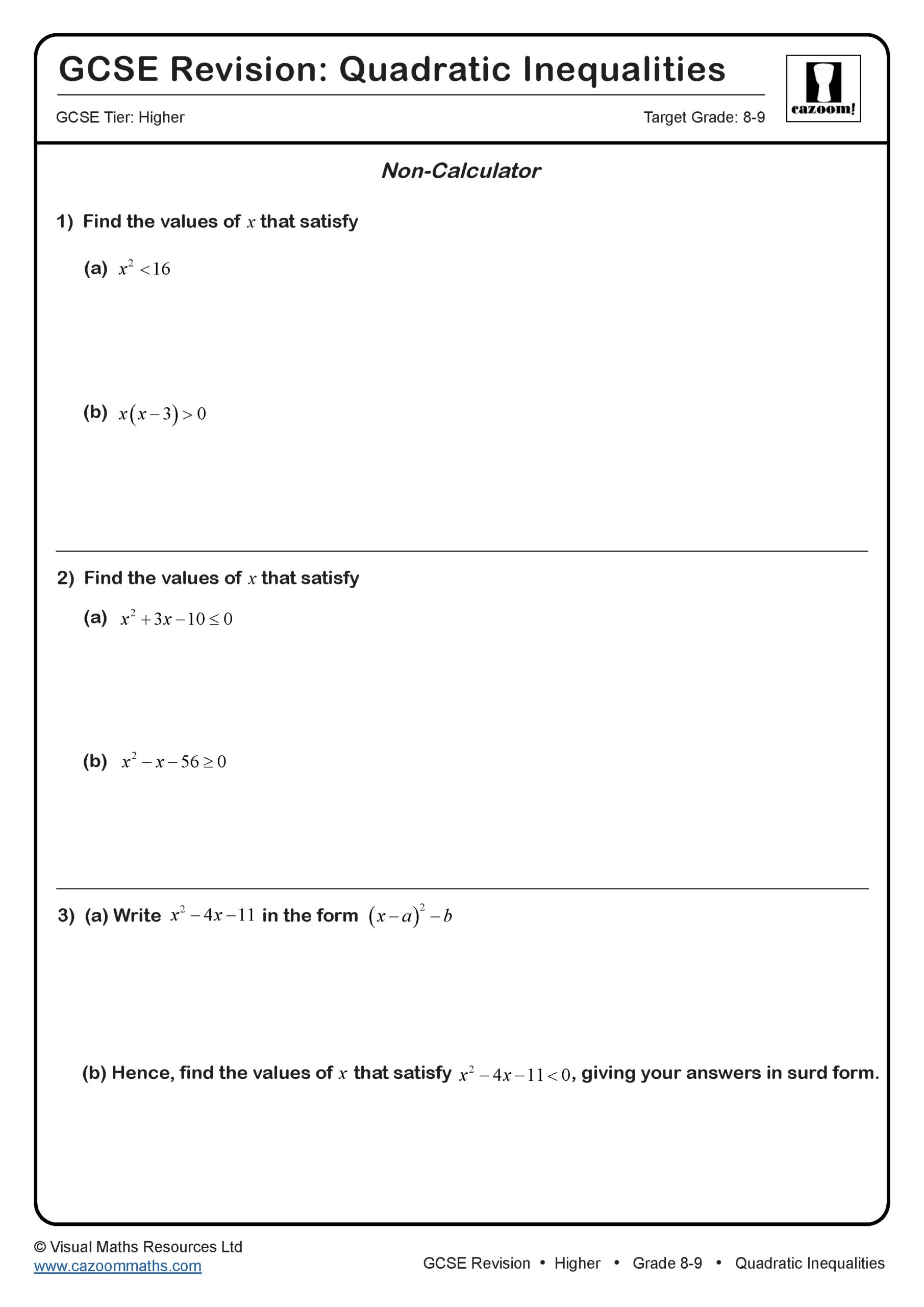 Quadratic Inequalities GCSE Maths Revision Scaled