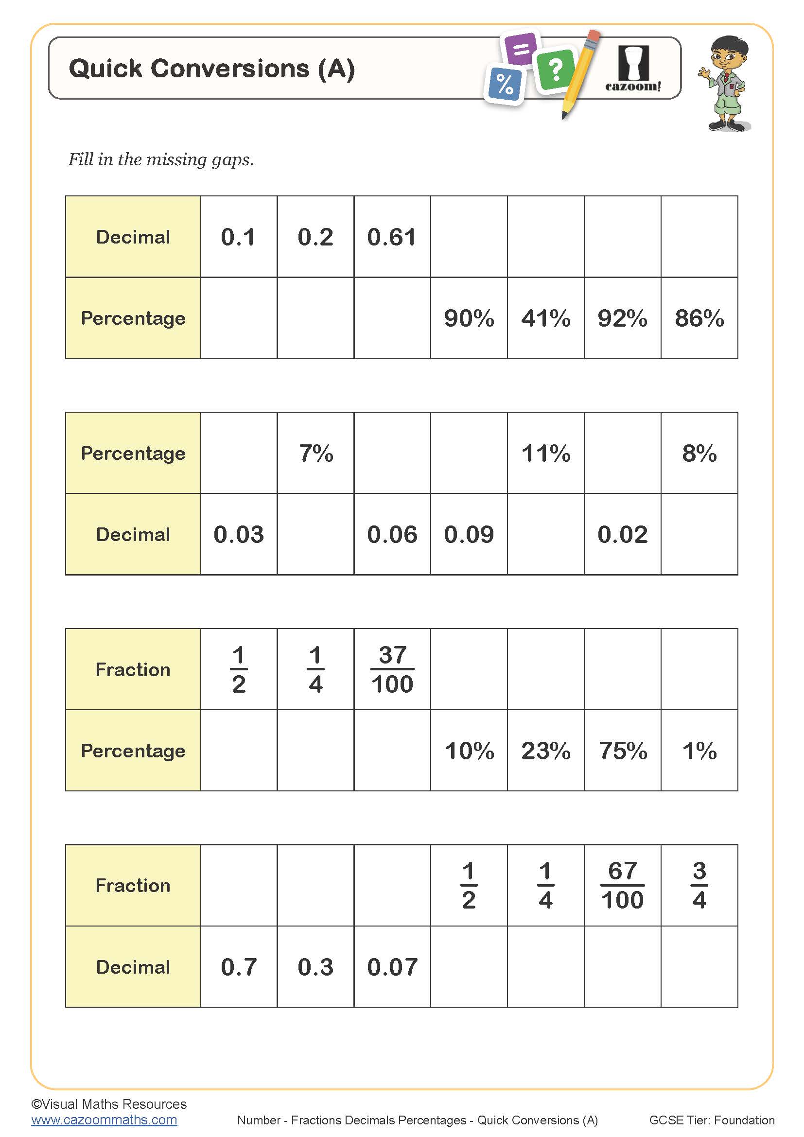 Preview of Quick Conversions (A)