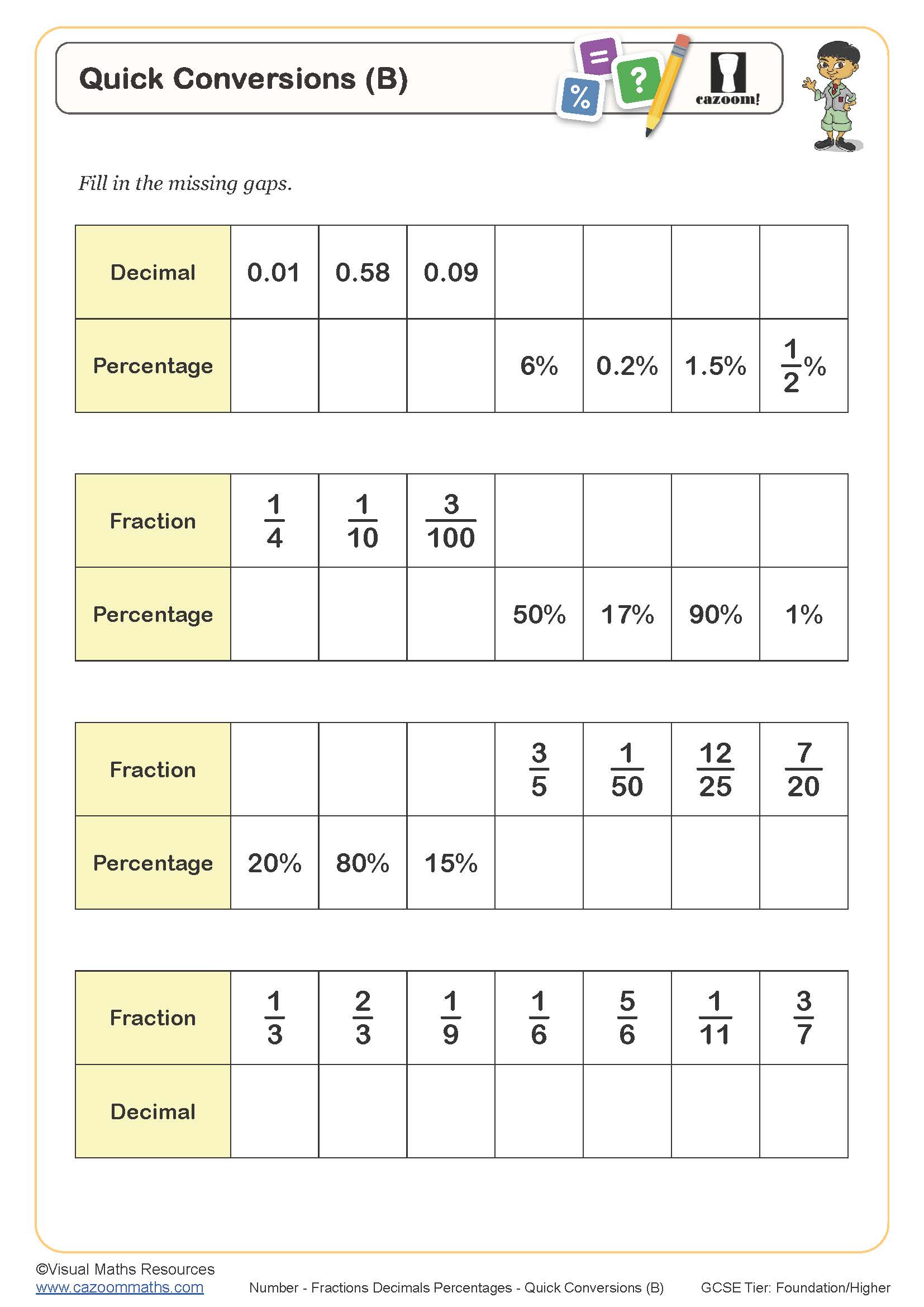 Preview of Quick Conversions (B)