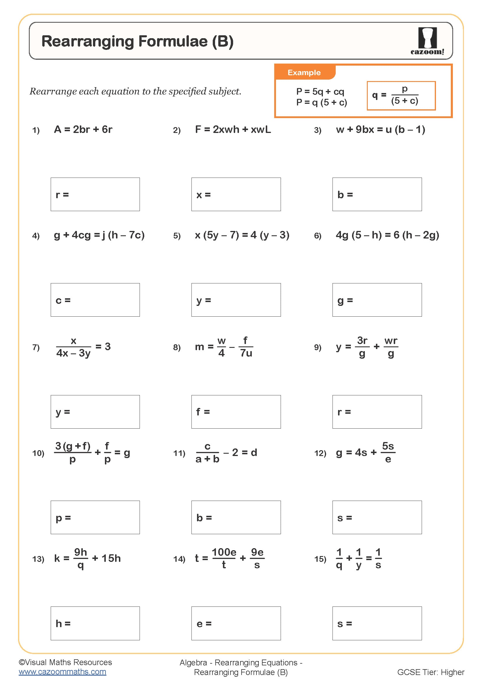 Preview of Rearranging Formulae (B)