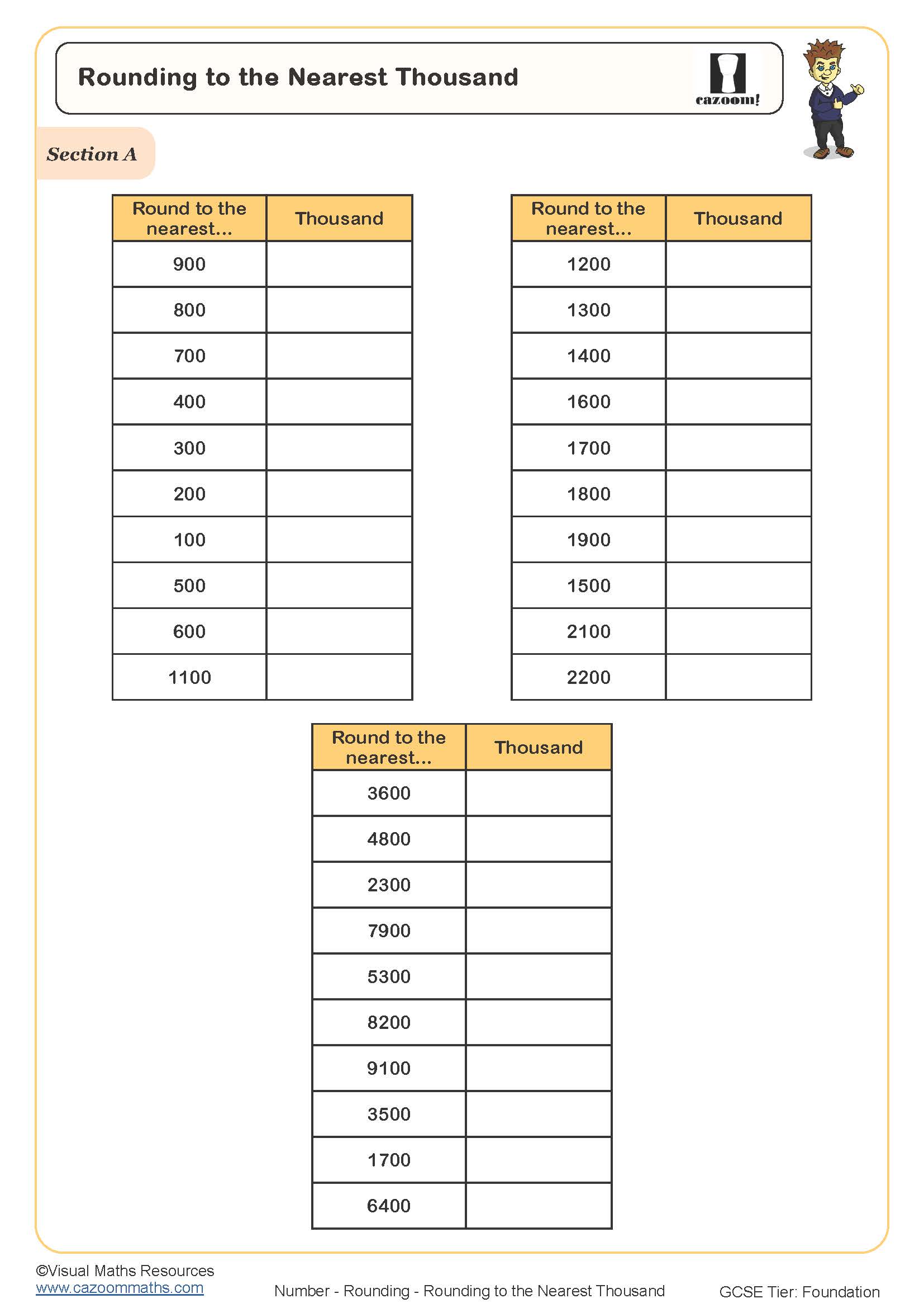 Rounding To The Nearest Thousand Worksheet