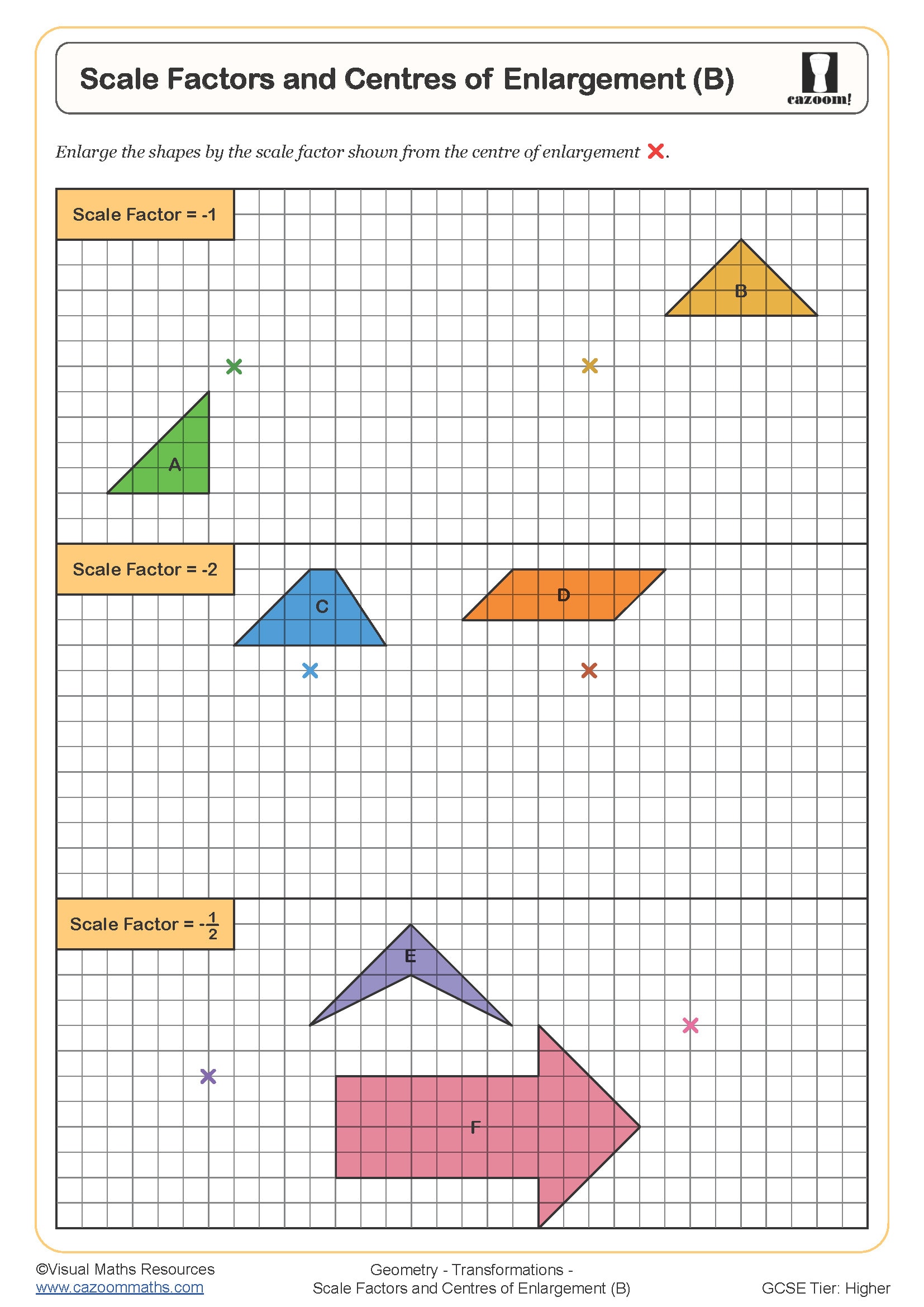 Scale Factors And Centres Of Enlargement B Worksheet