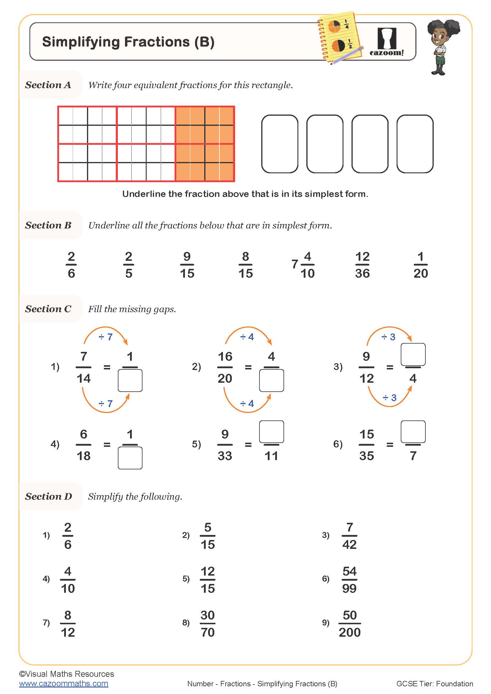 Preview of Simplifying Fractions (B)