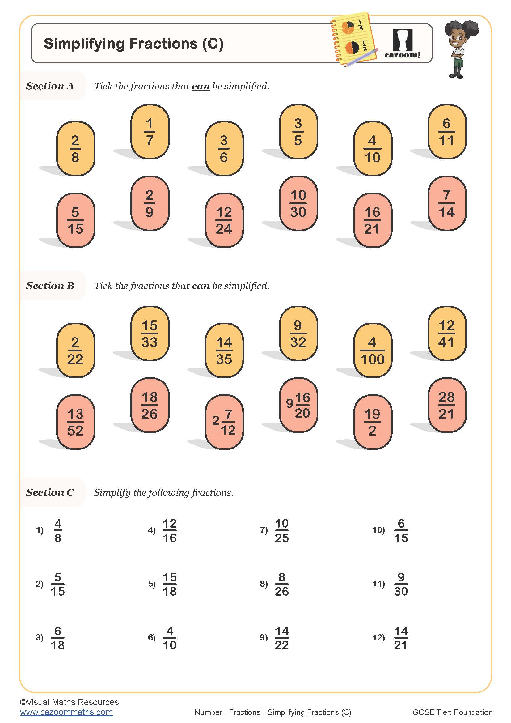 Preview of Simplifying Fractions (C)
