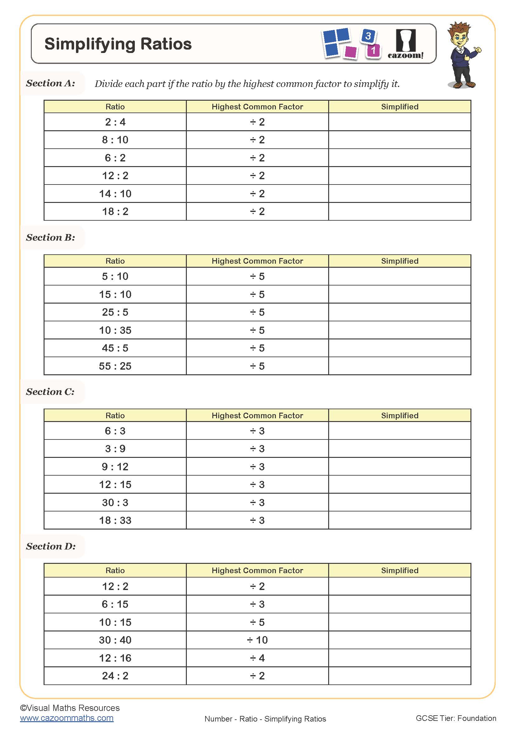 Preview of Simplifying Ratios