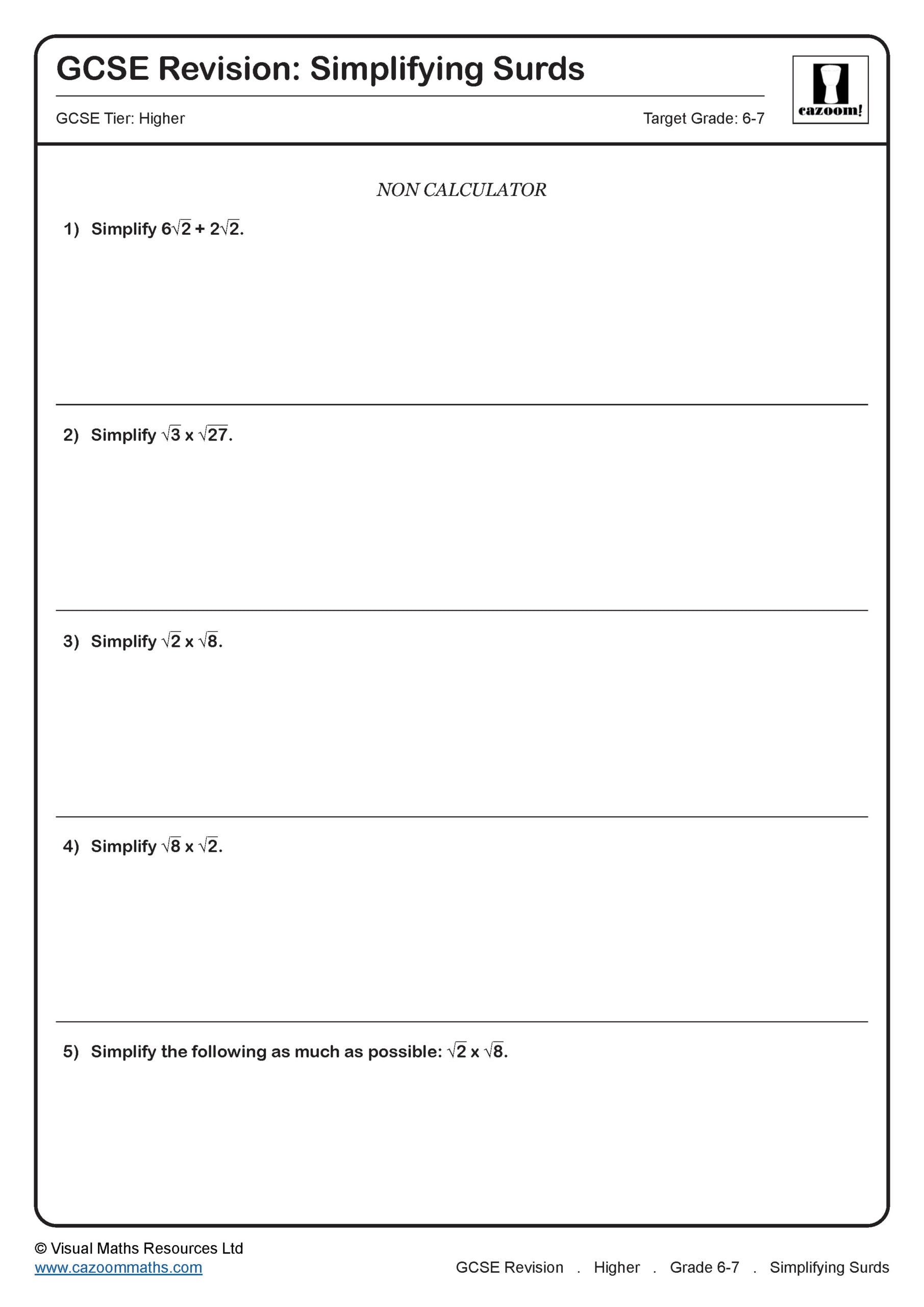 Preview of Simplifying Surds