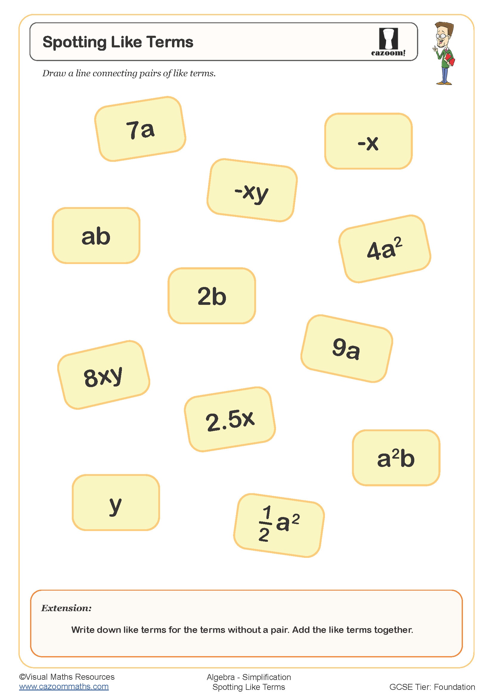 Preview of Spotting Like Terms