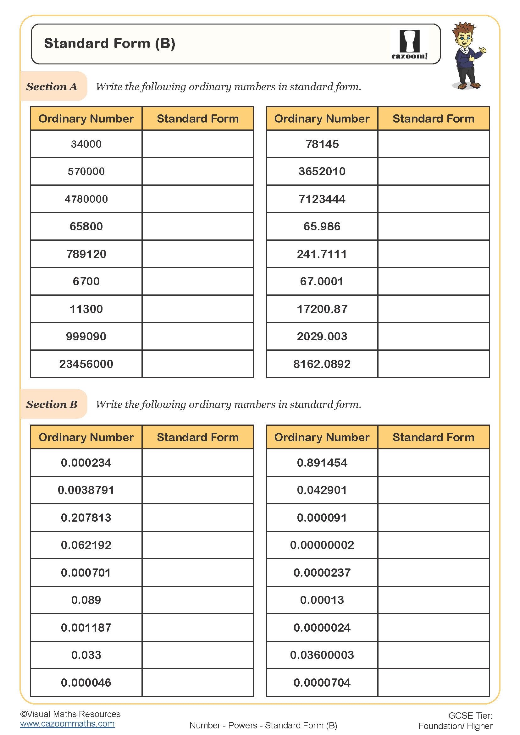 Preview of Standard Form (B)