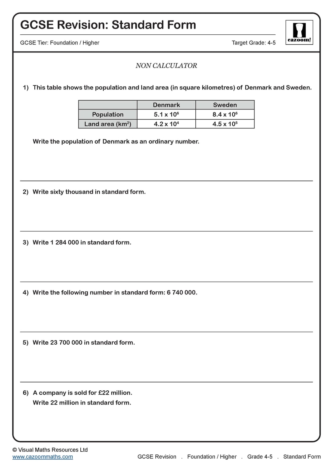 Standard Form Problem Solving Worksheet Printable Maths Worksheets