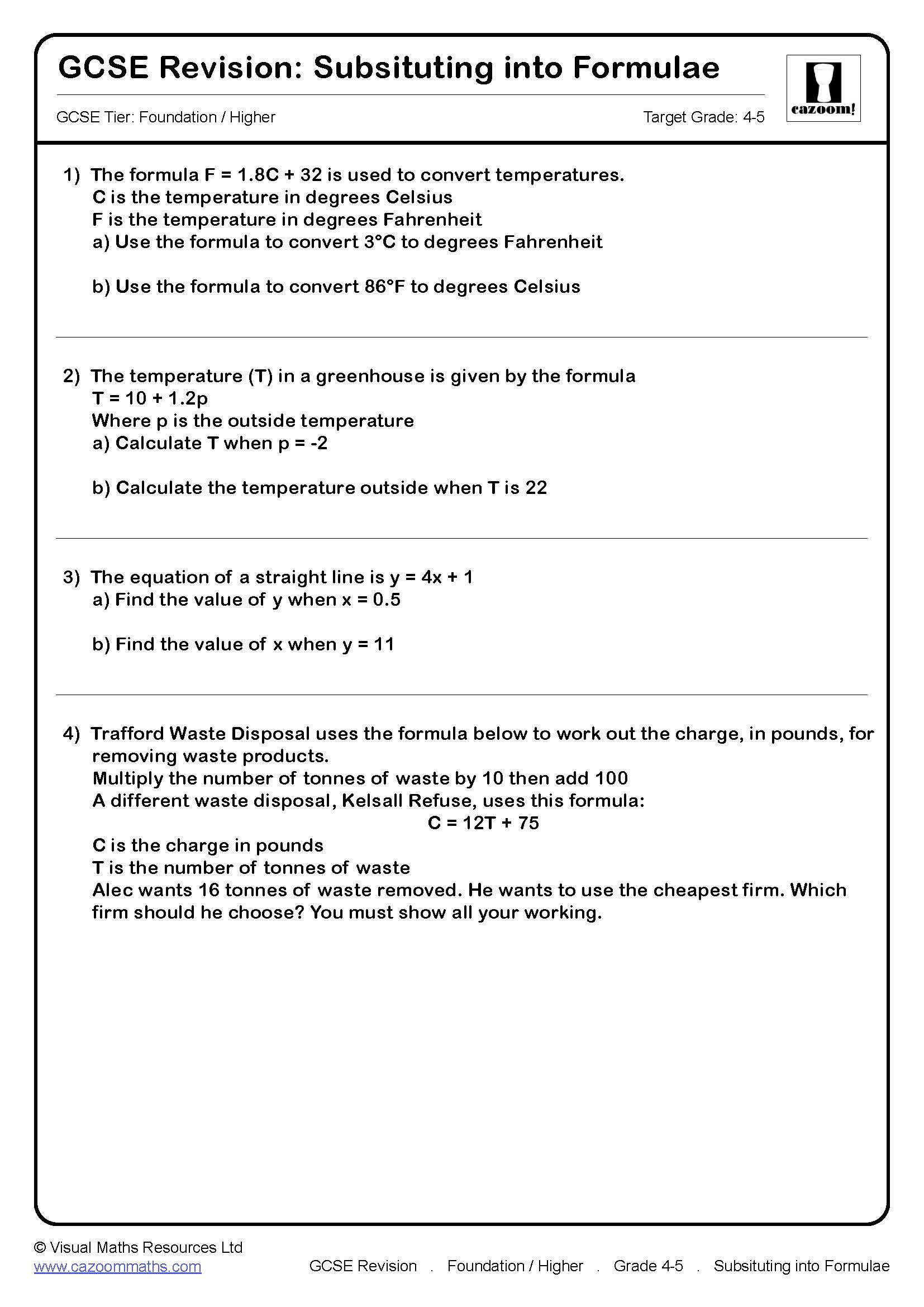 Preview of Substituting into Formulae