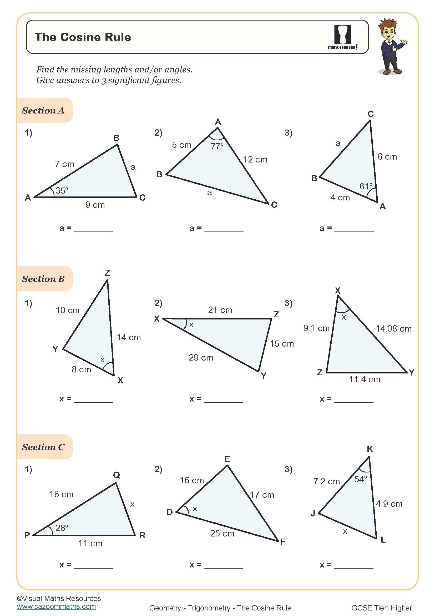 The Cosine Rule Worksheet perfect for students in year 7 and year 8