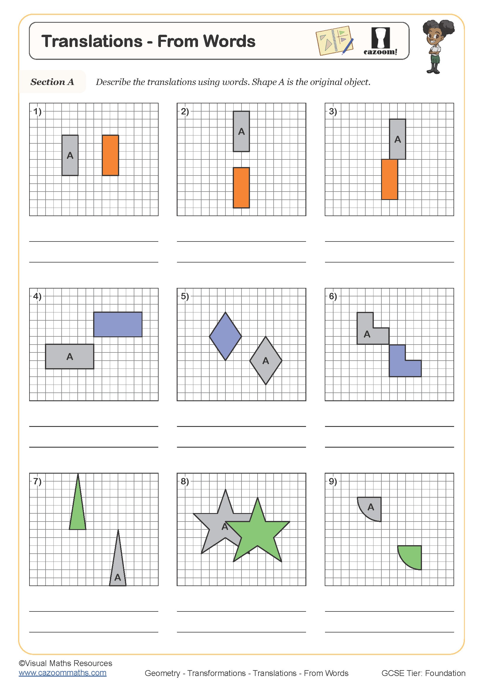 Translations From Words Worksheet