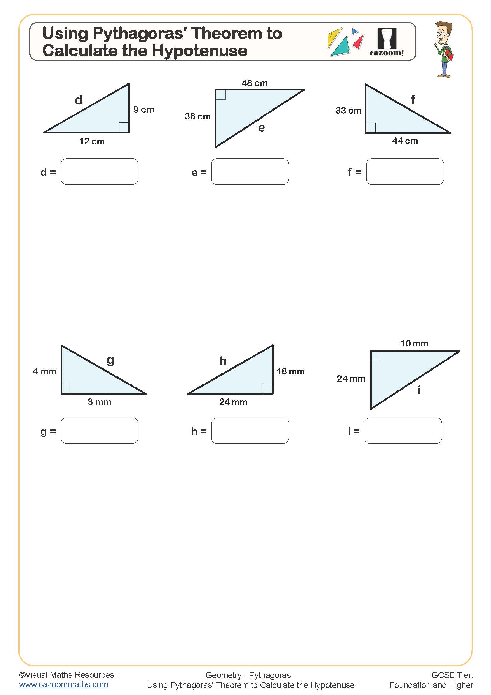 Pythagorean Theorem Worksheet