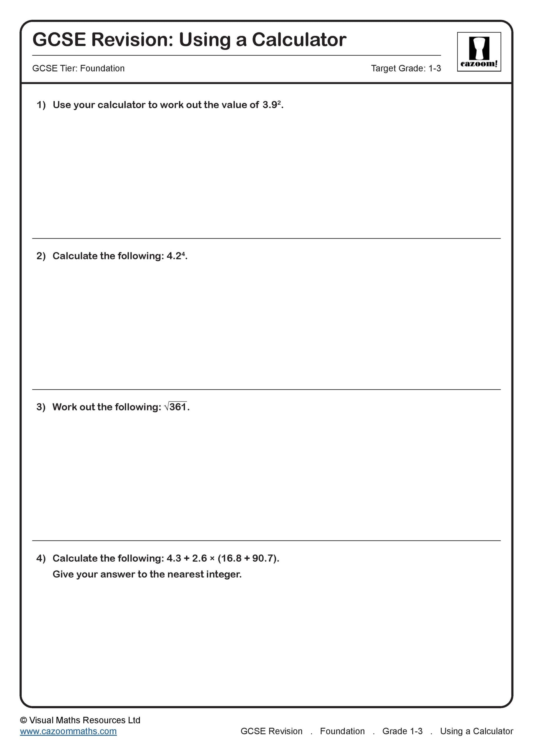 Using A Calculator GCSE Questions GCSE Revision Questions Using A Calculator GCSE Questions GCSE Revision Questions