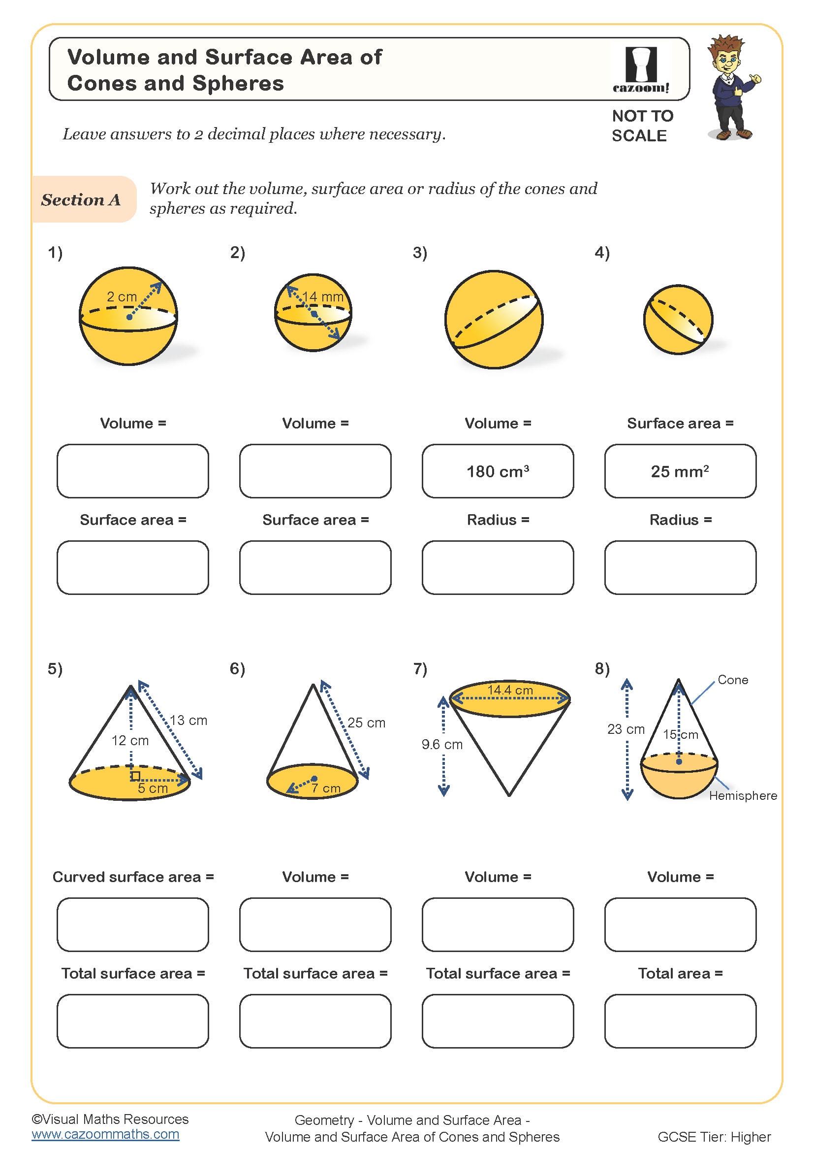Preview of Volume and Surface Area of Cones and Spheres
