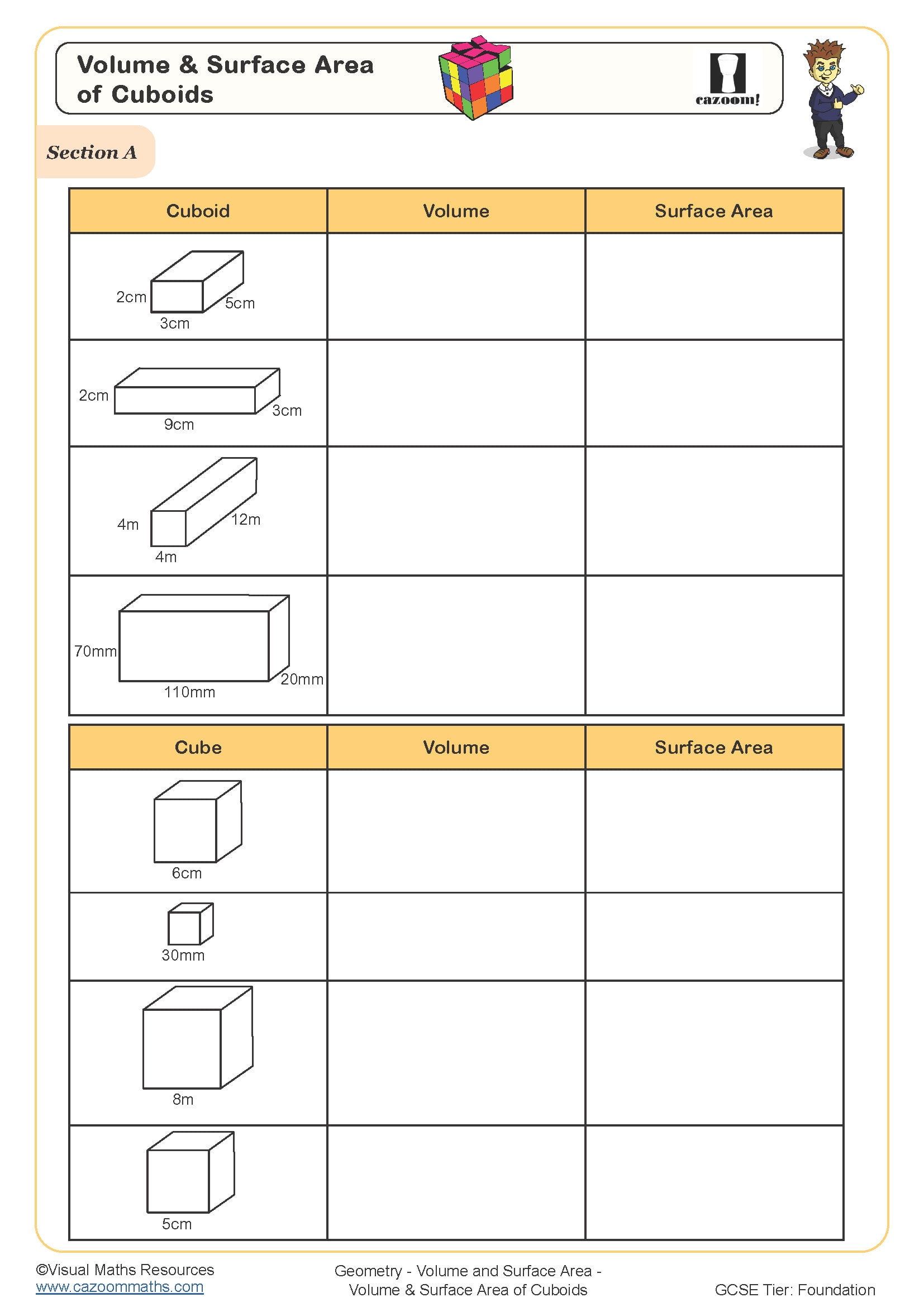 Preview of Volume and Surface Area of Cuboids