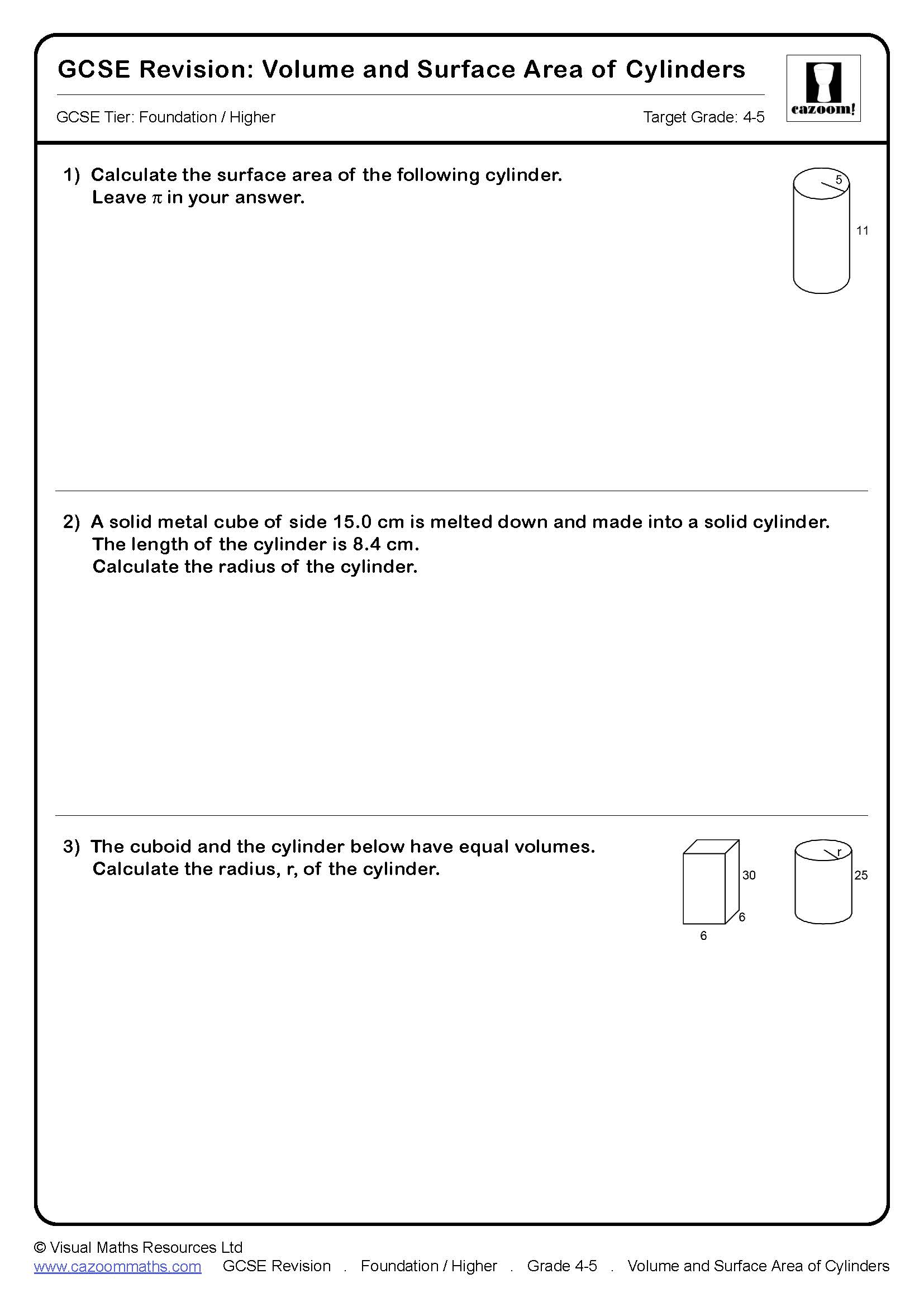 Volume And Surface Area Of Cylinders GCSE Maths Revision