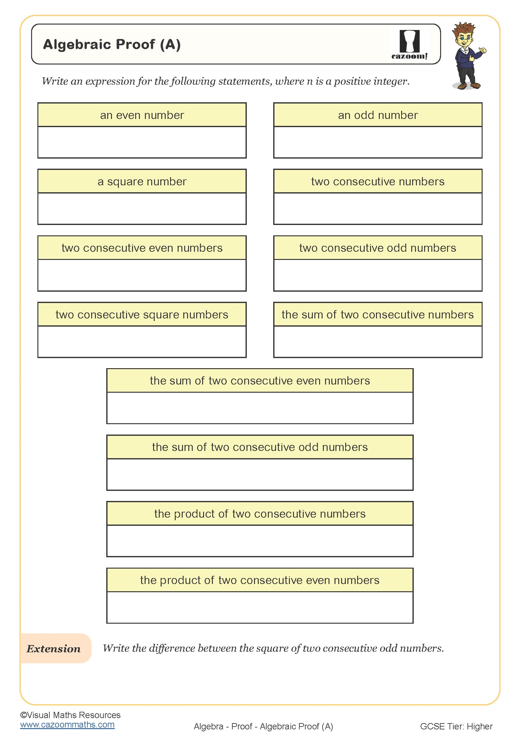 Preview of Algebraic Proof (A)