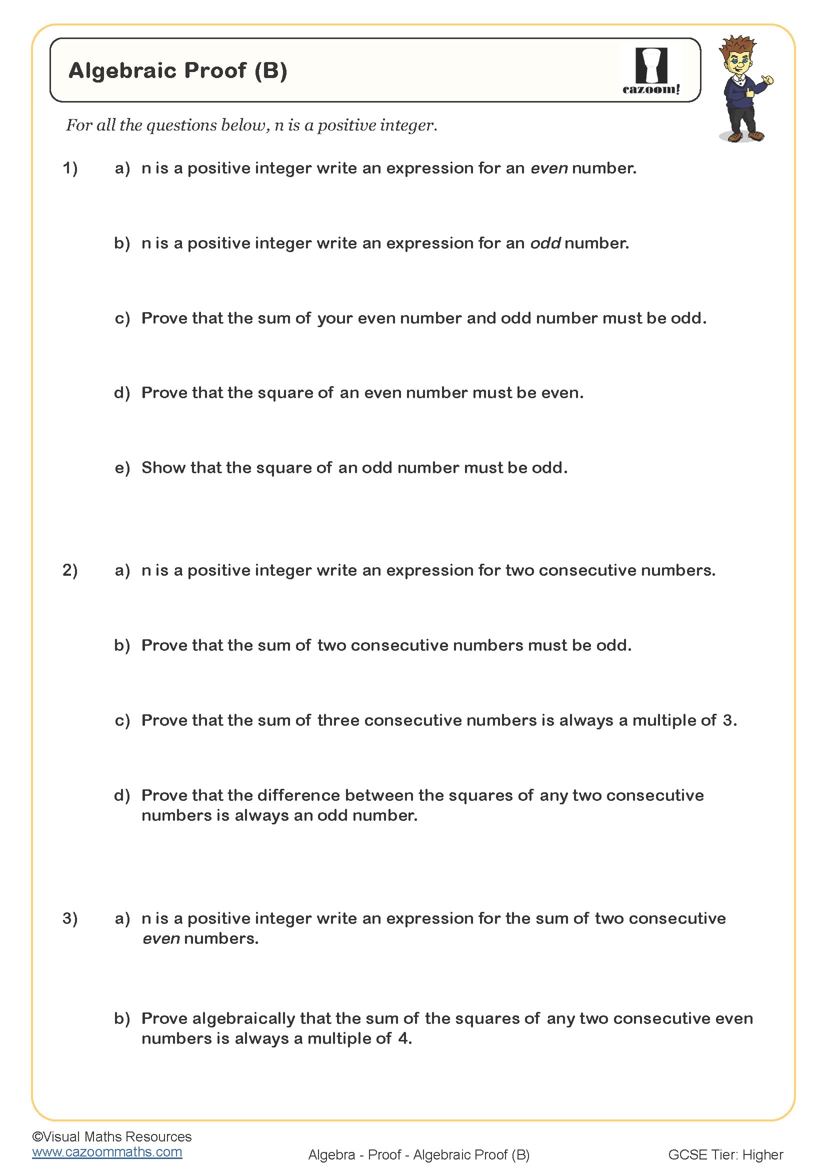 Algebraic Proof B Worksheet