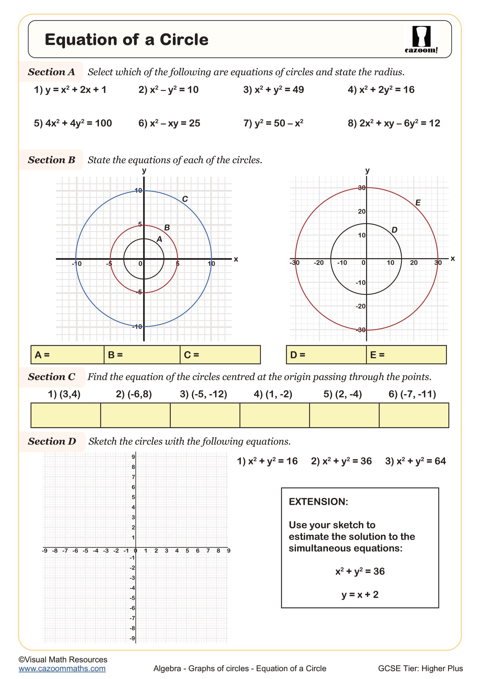 Preview of Equation of a circle