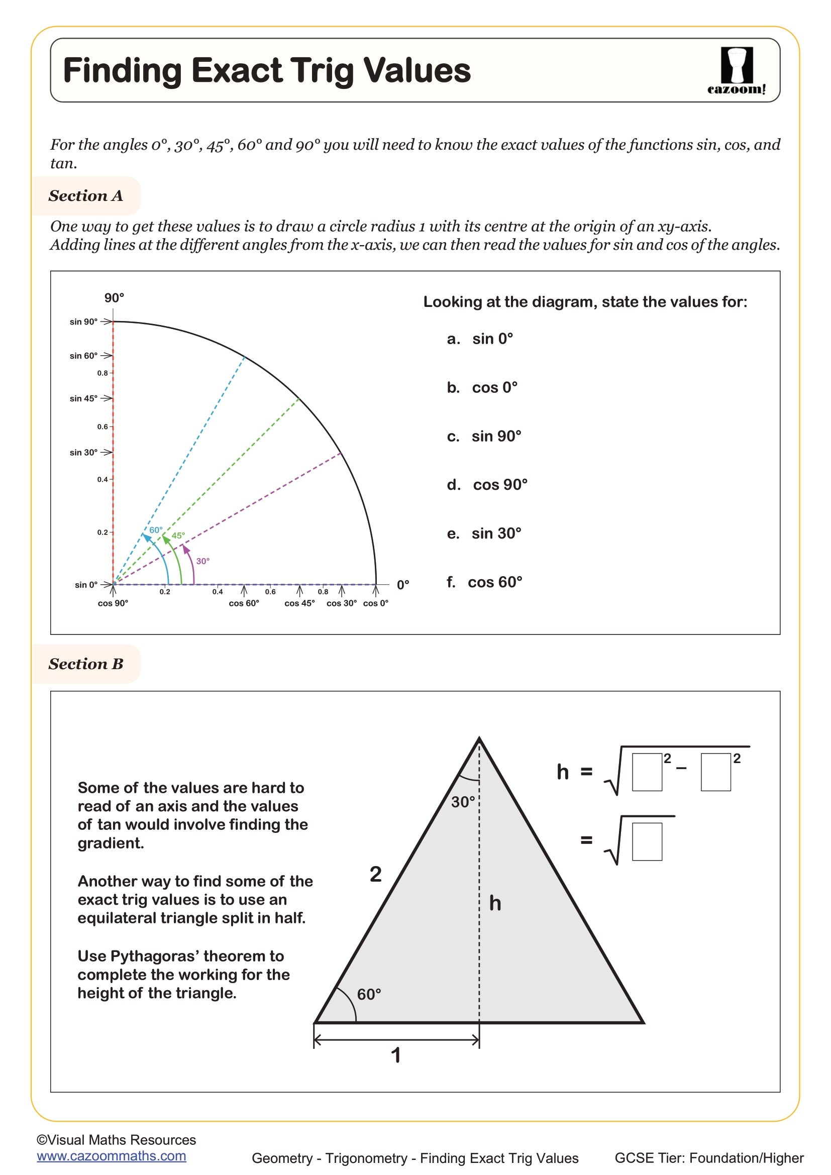 Preview of Finding Exact Trig Values